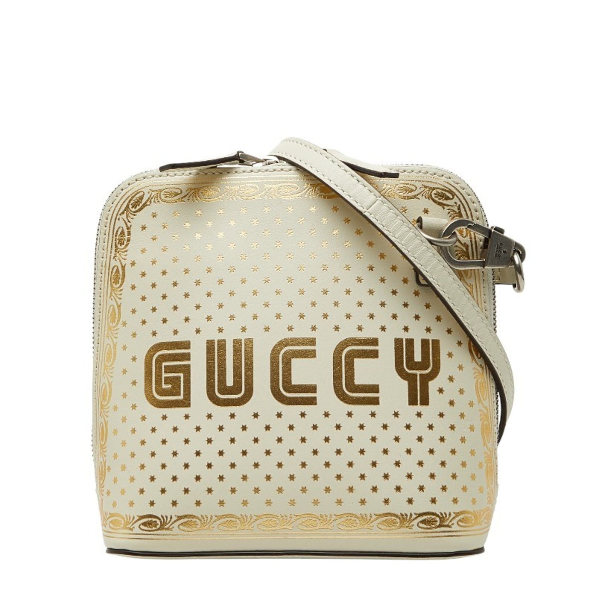 Gucci Gold White Leather Shoulder Bag