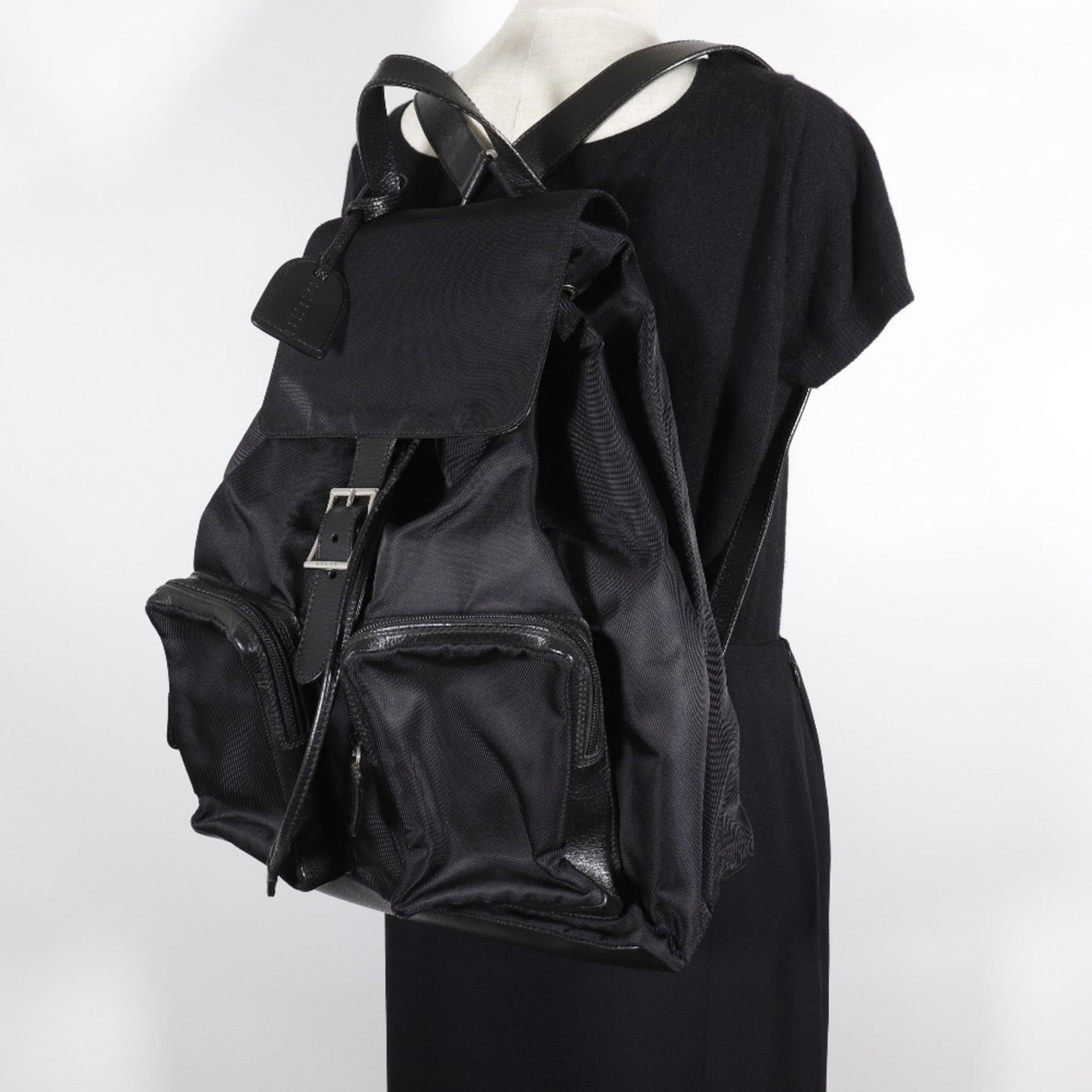 Gucci Black Nylon Canvas Leather Backpack