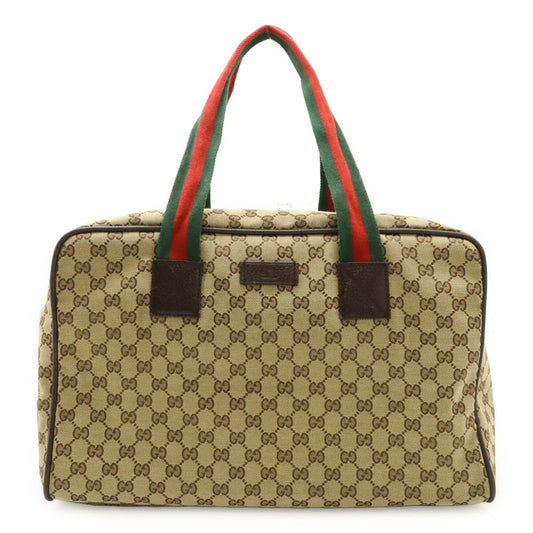 Gucci Beige Green Red Color Canvas Leather Boston Bag Shoulder Bag