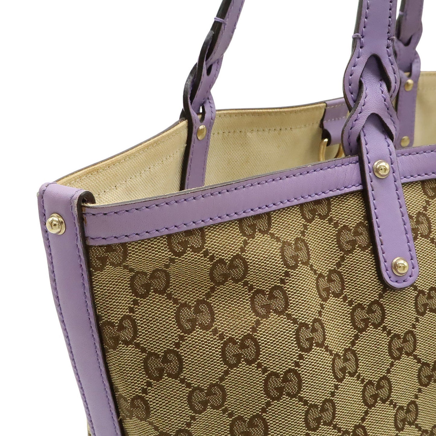 Gucci Beige Khaki Purple Gg Canvas Leather Shoulder Bag Tote Bag