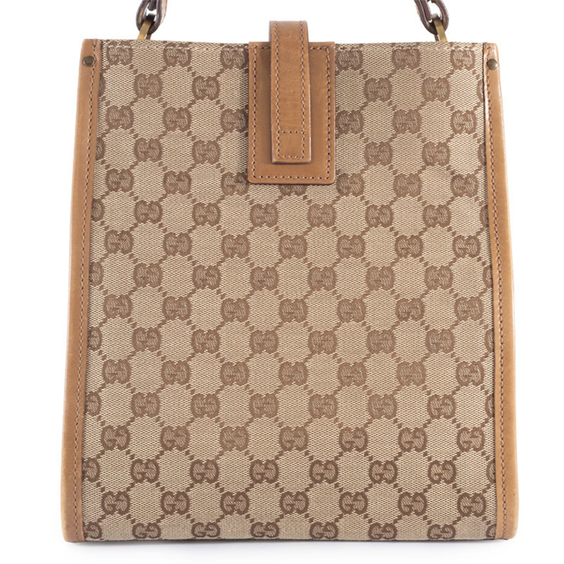 Gucci Gg Canvas Beige Brown Gg Canvas Leather Shoulder Bag
