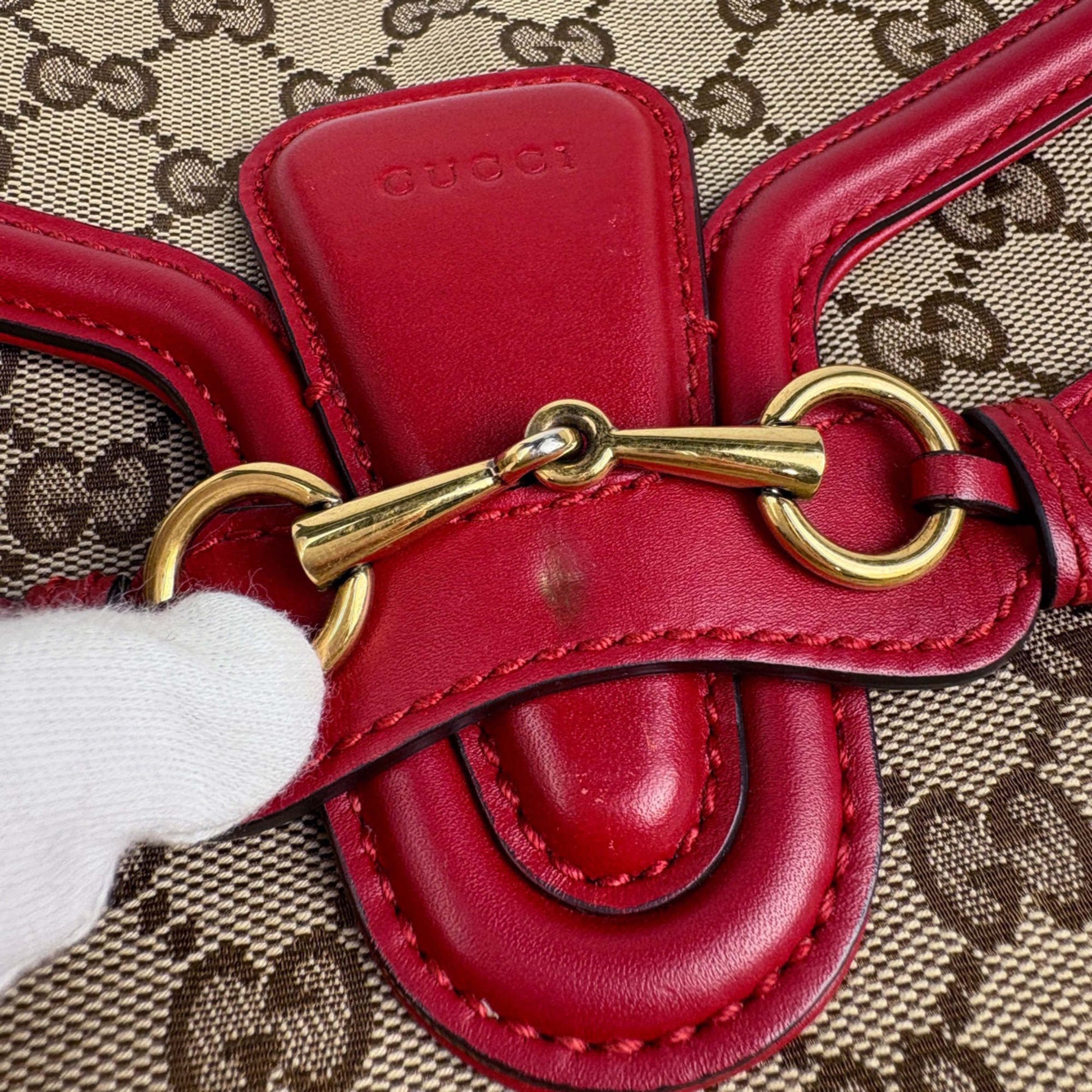 Gucci Red Brown Gg Canvas Leather Shoulder Bag