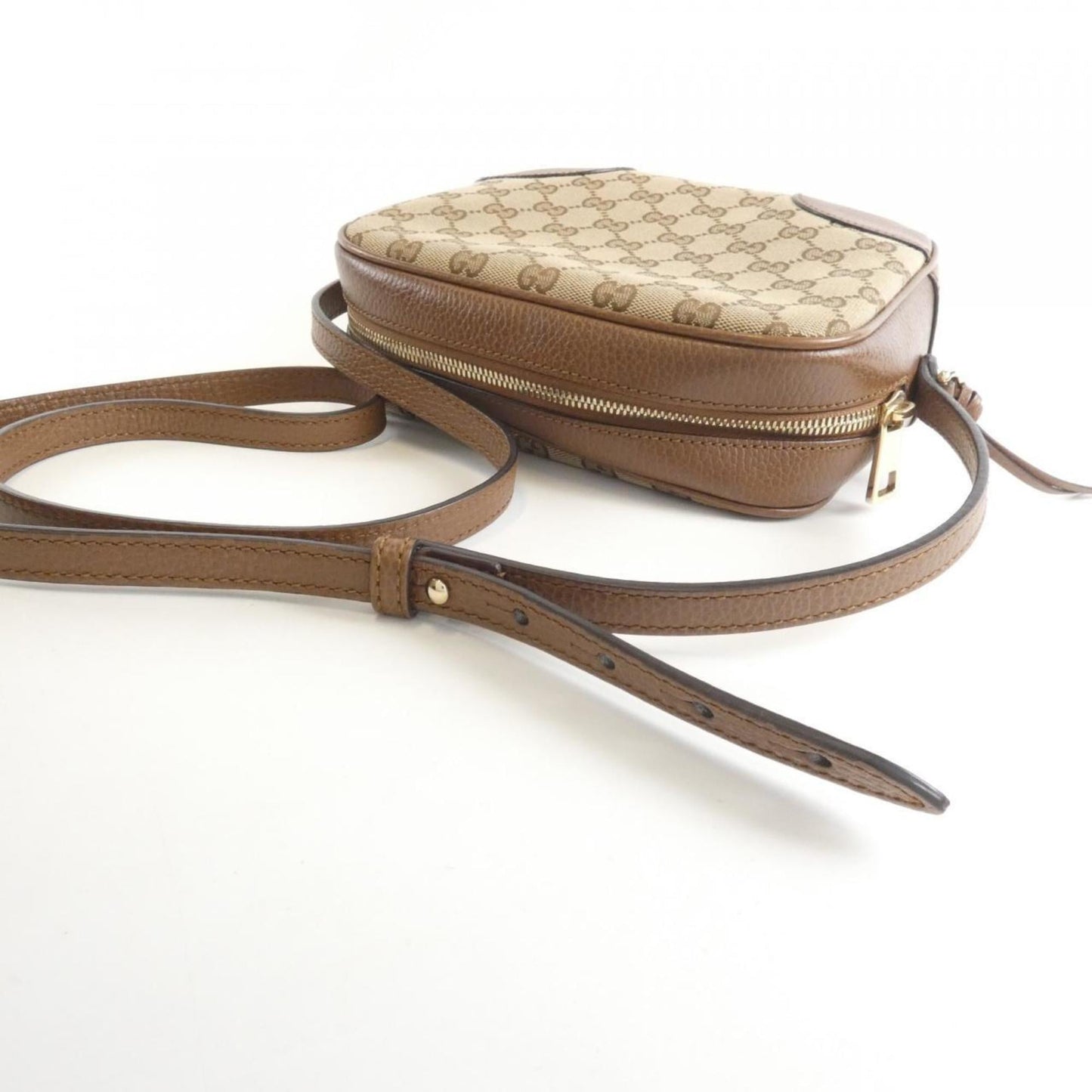 Gucci Beige Brown Gg Canvas Leather Shoulder Bag