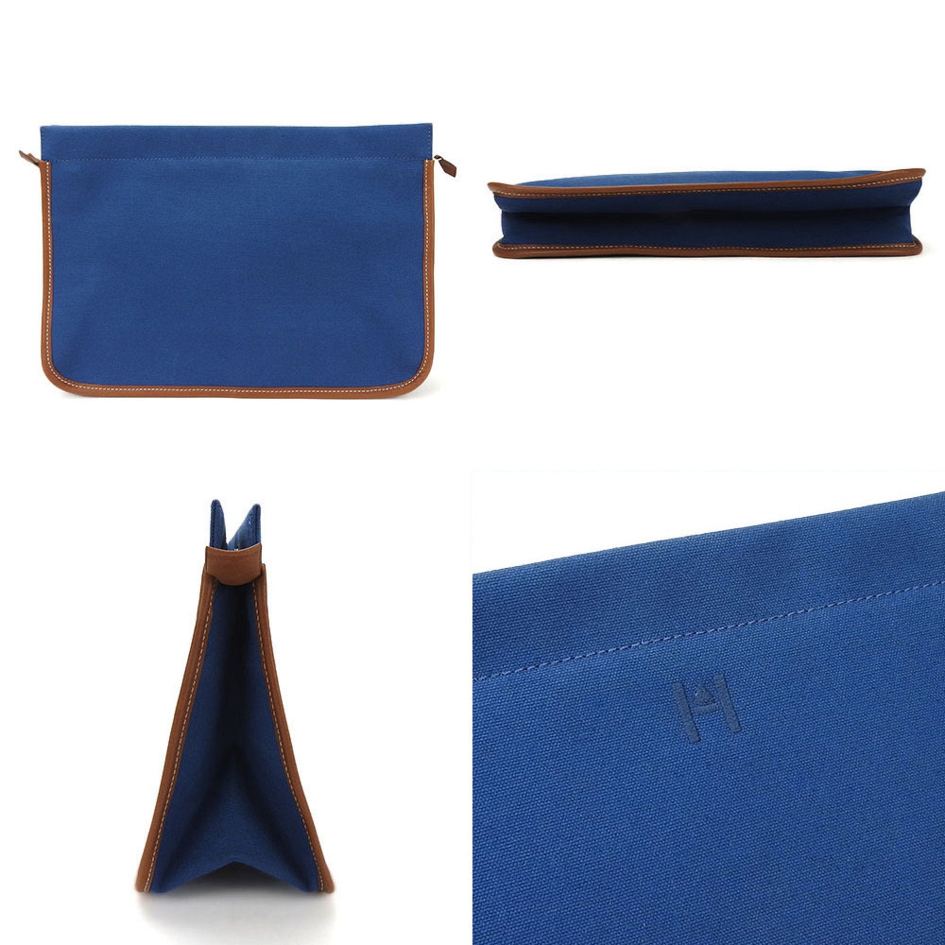 Hermes Clutch Bag Leather Canvas Brown