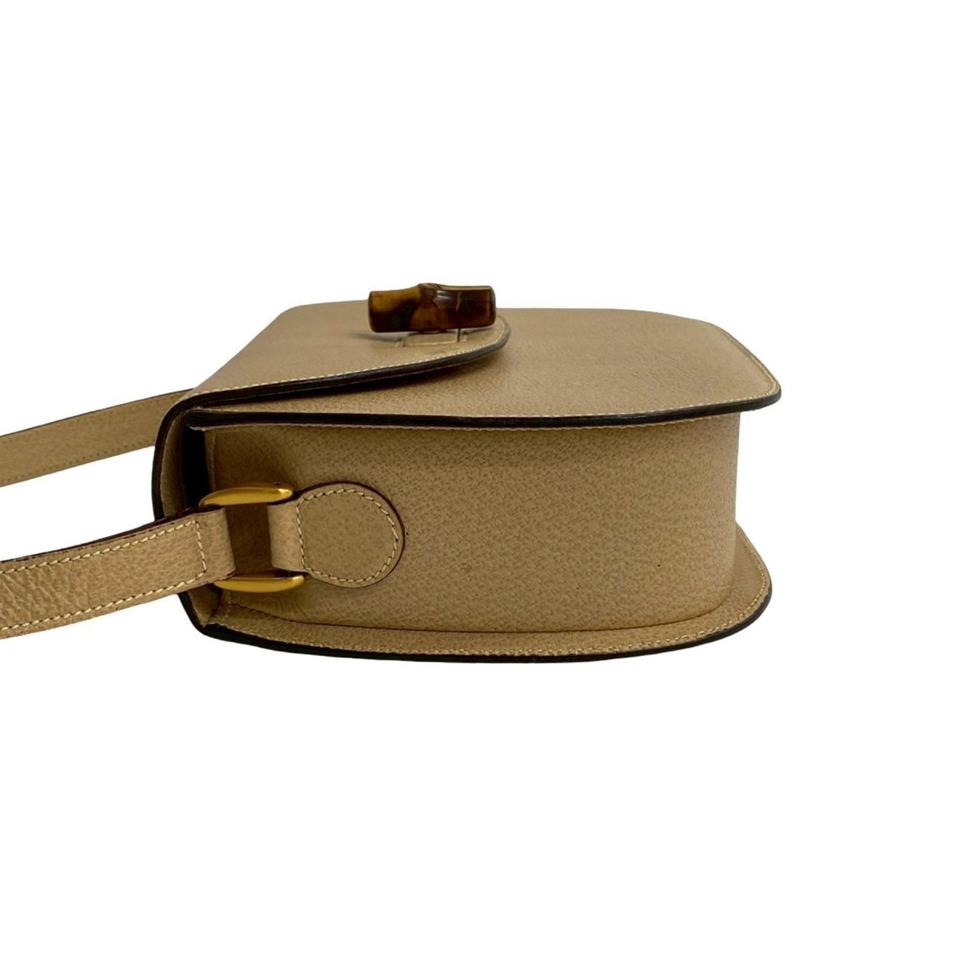 Gucci Beige Leather Bamboo Pochette Shoulder Bag