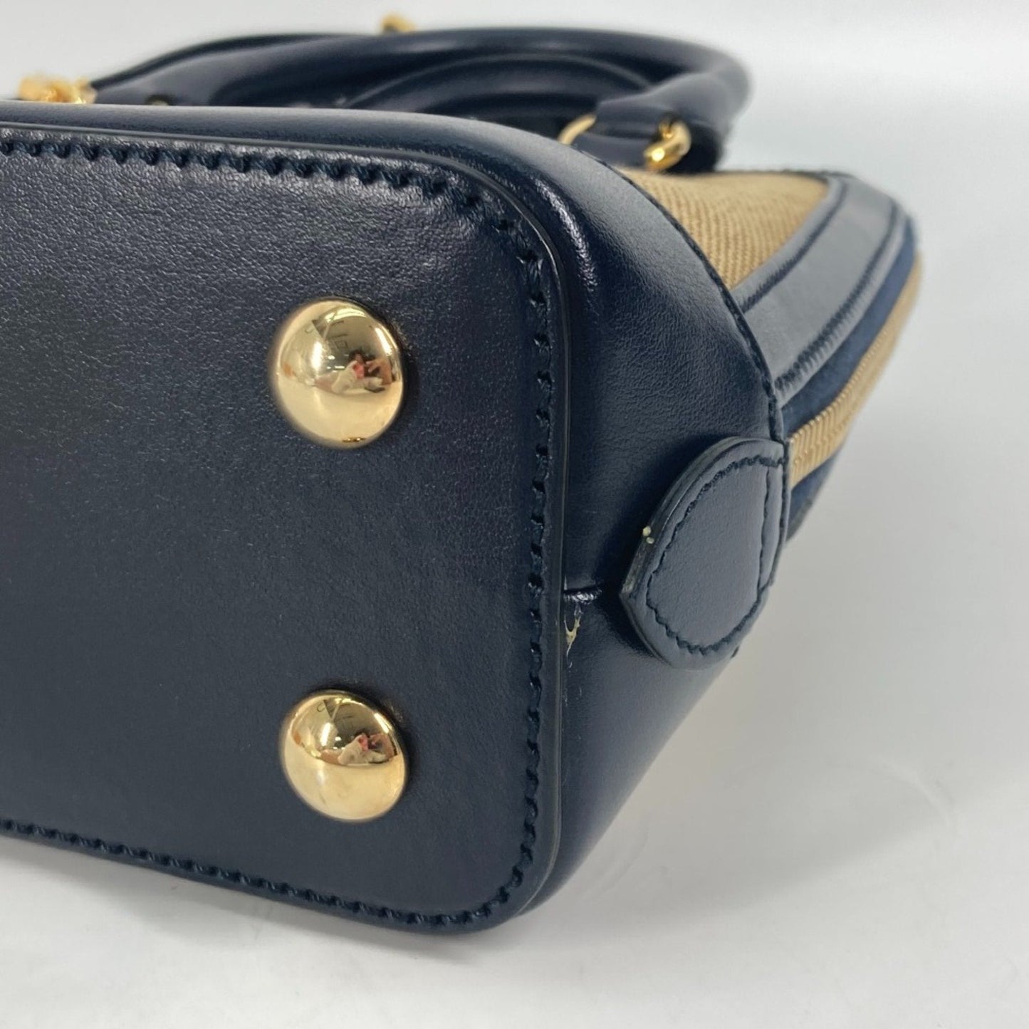Gucci Beige Dark Navy Canvas Leather Handbag Shoulder Bag