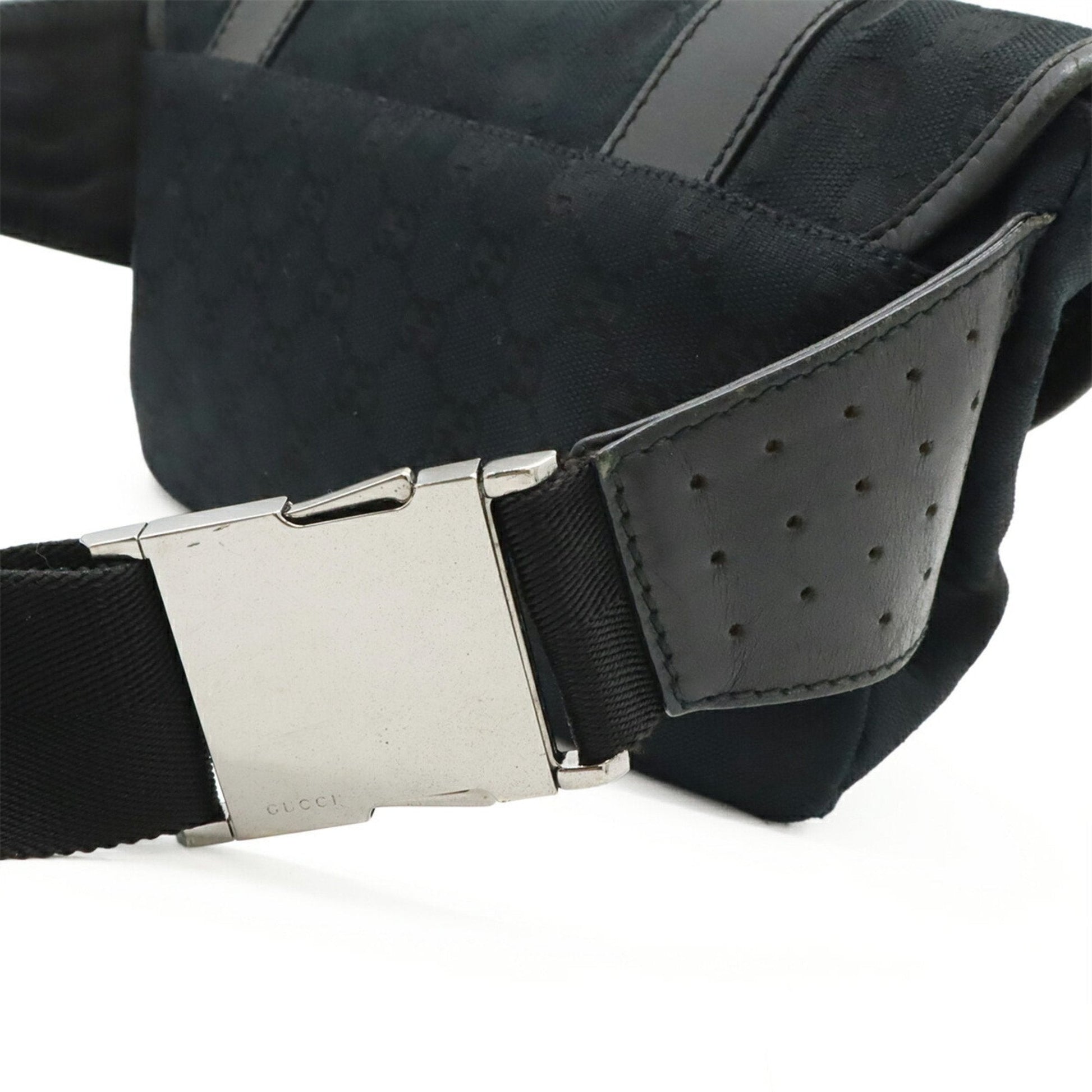 Gucci Black Gg Canvas Leather Pouch Sling Bag