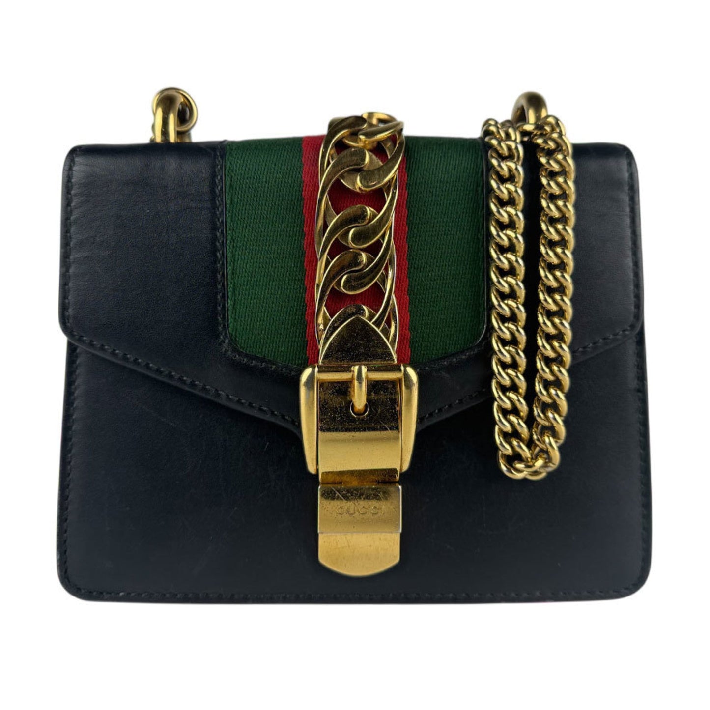Gucci Black Leather Metal Shoulder Bag