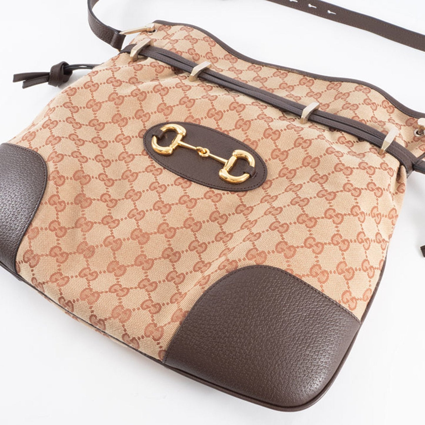 Gucci Beige Brown Gg Canvas Leather Shoulder Bag