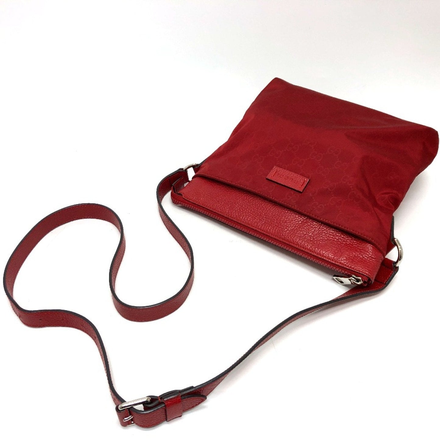 Gucci Red Color Nylon Leather Shoulder Bag