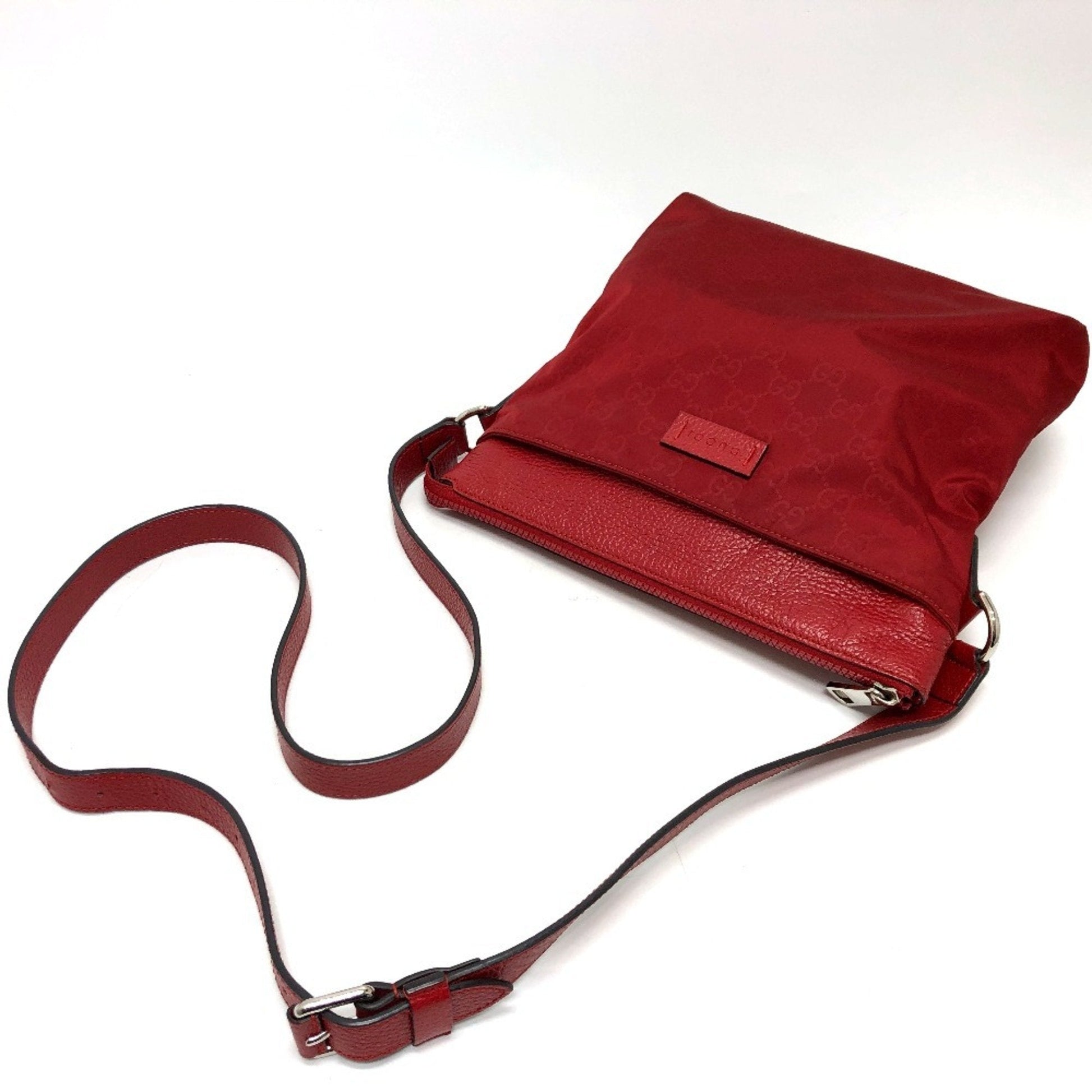 Gucci Red Color Nylon Leather Shoulder Bag