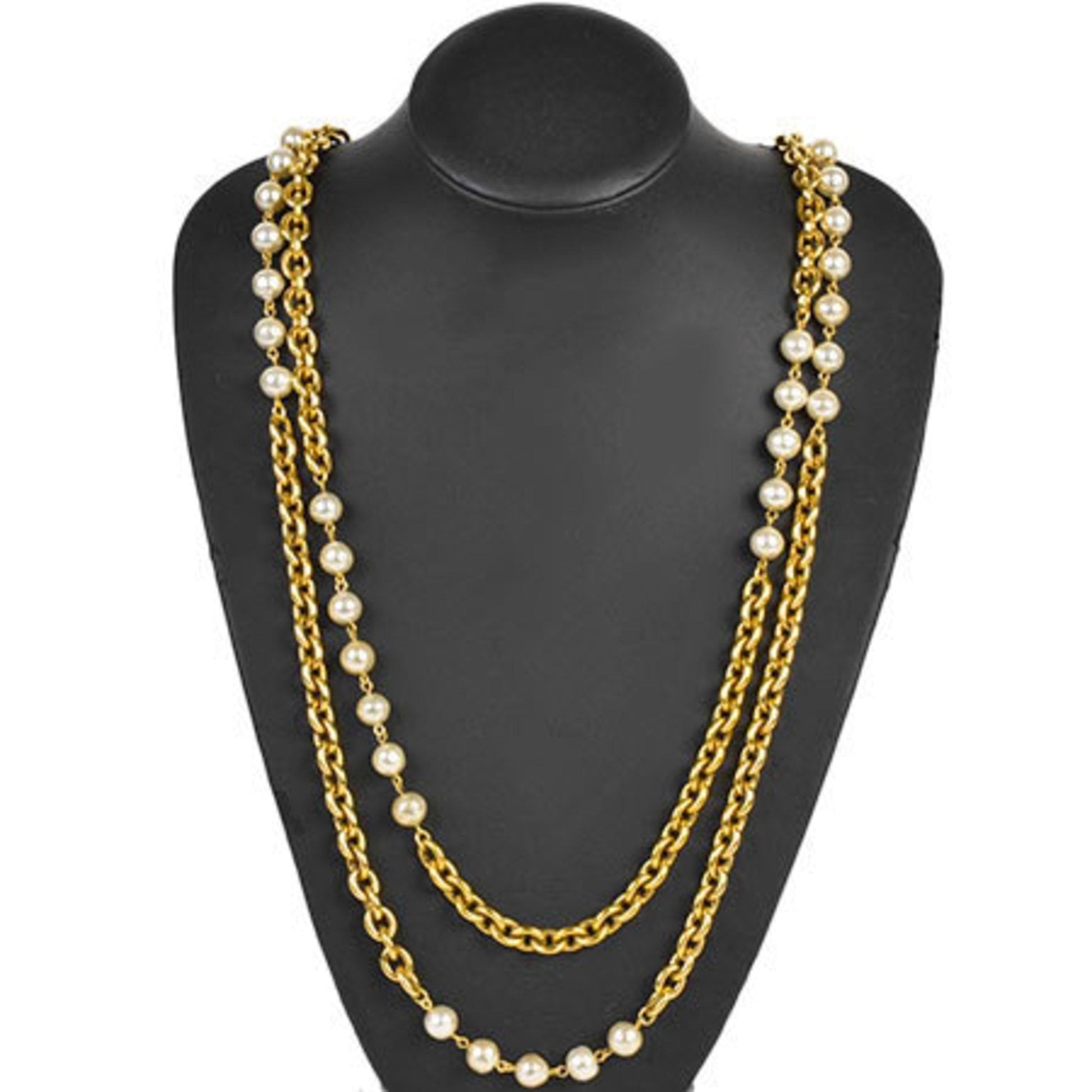 Chanel Long Necklace Double Fake Pearl 93cm  