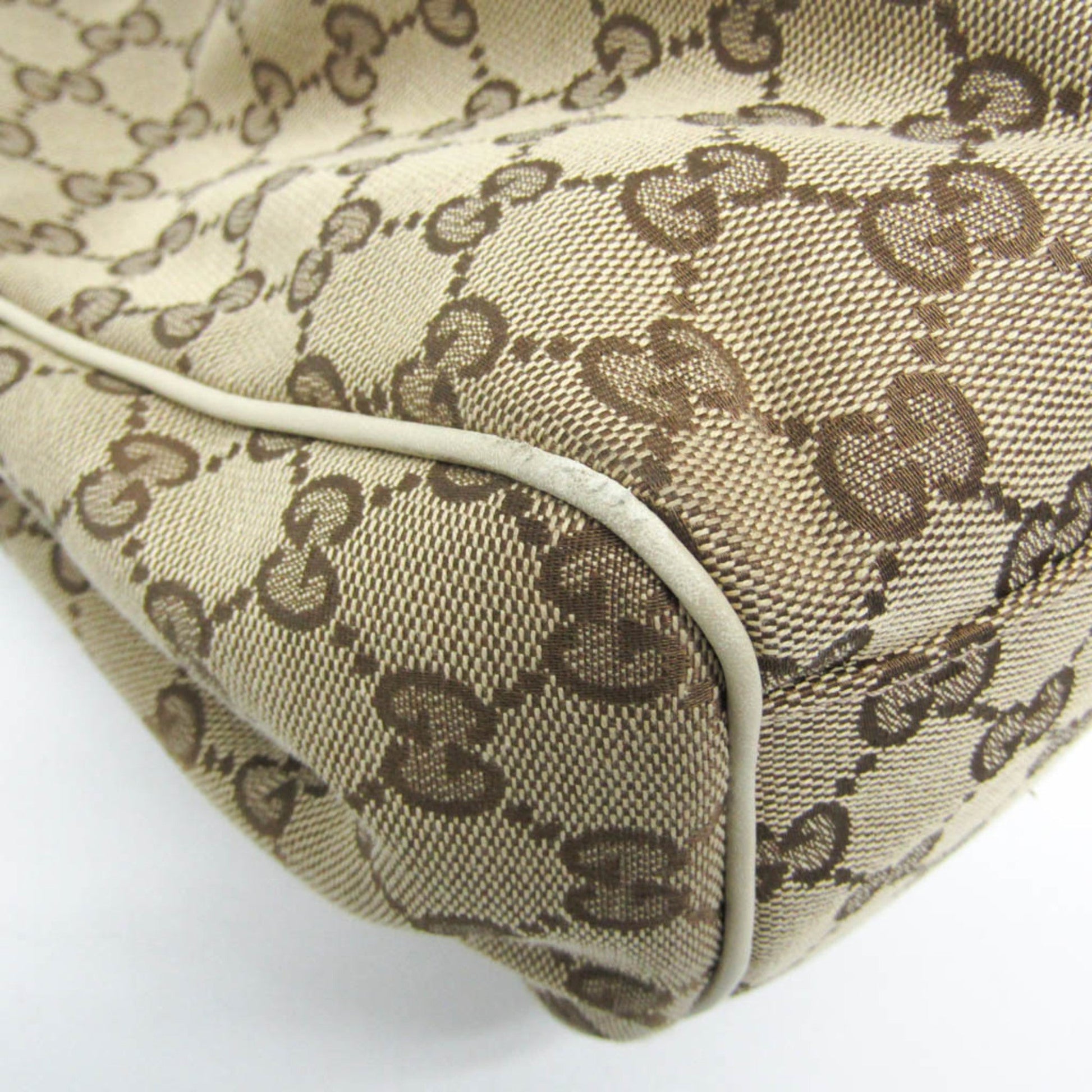 Gucci Beige Brown Cream Leather Canvas Handbag