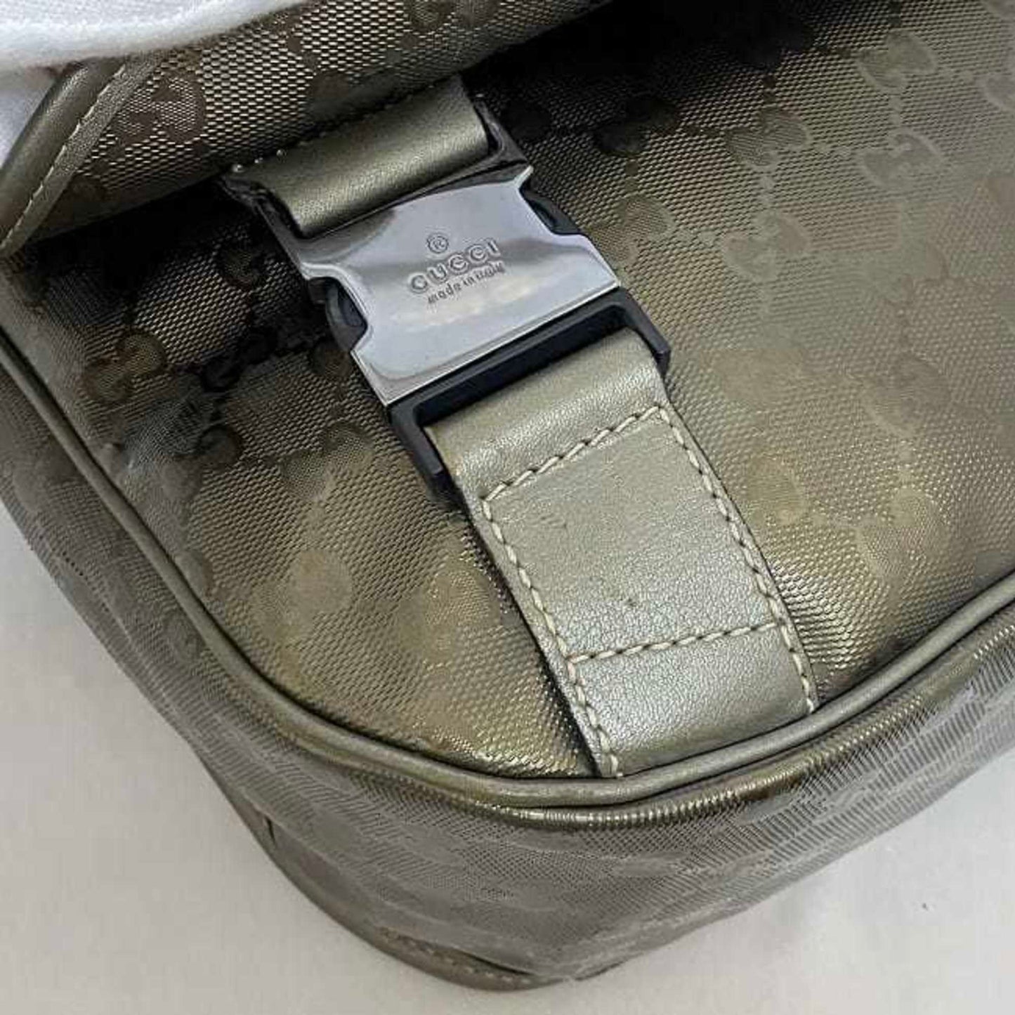 Gucci Green Khaki Coated Canvas Shoulder Bag