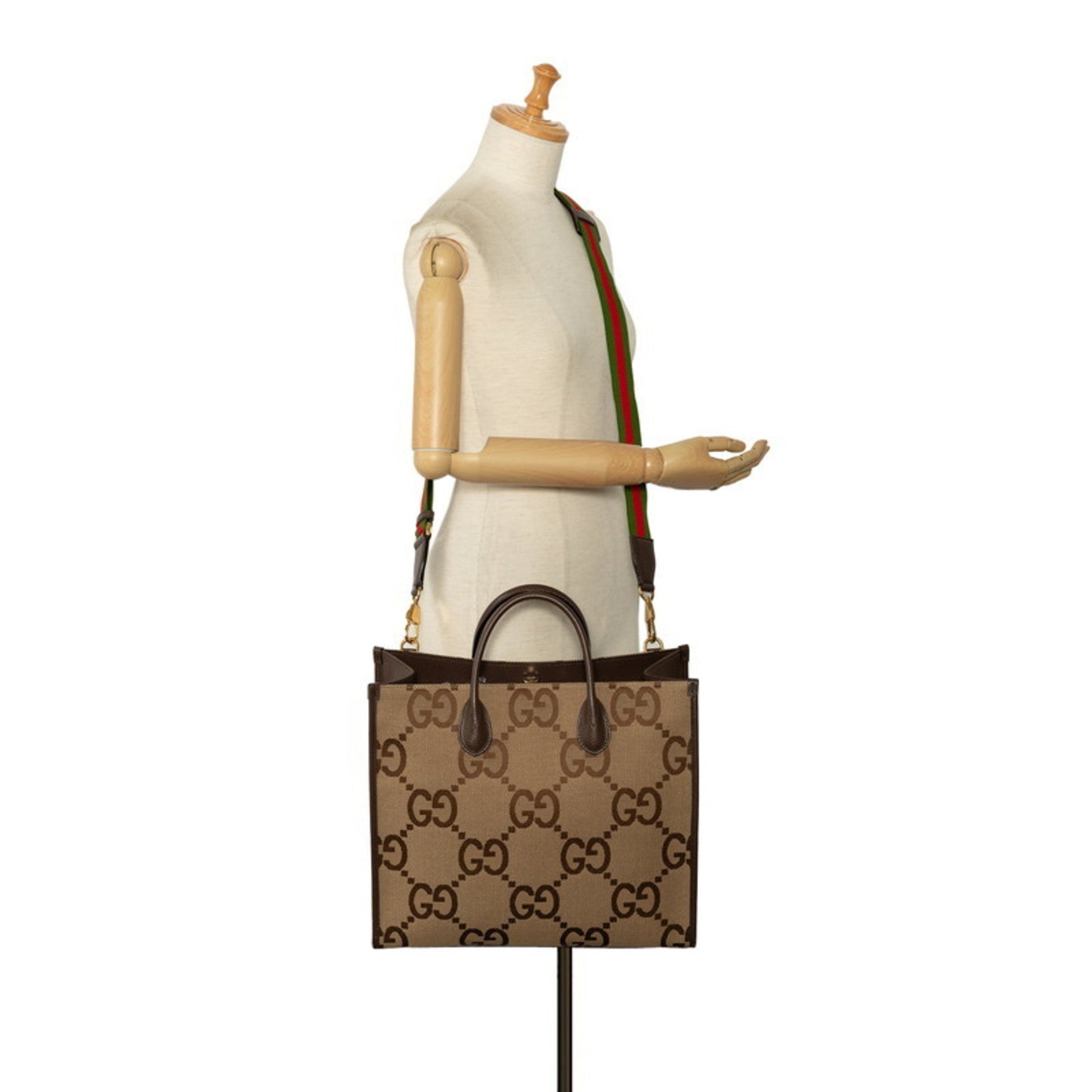 Gucci Beige Multi-Color Canvas Leather Shoulder Bag Tote Bag