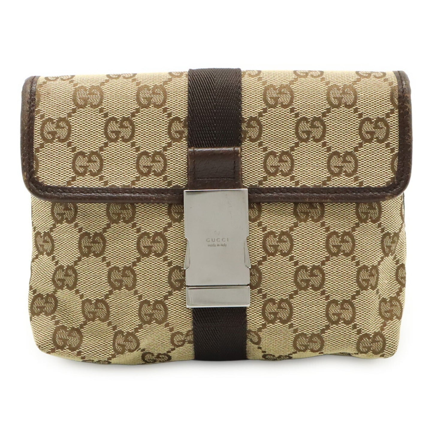 Gucci Beige Dark Brown Canvas Leather Pouch Sling Bag