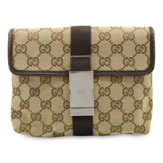 Gucci Beige Dark Brown Canvas Leather Pouch Sling Bag