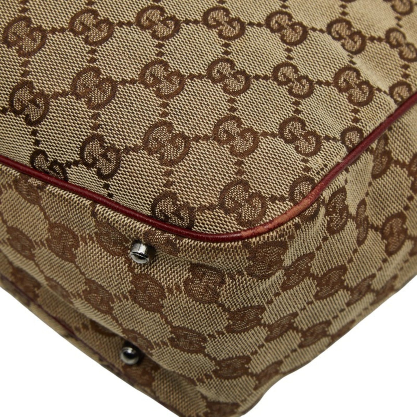 Gucci Beige Bordeaux Canvas Leather Handbag Tote Bag