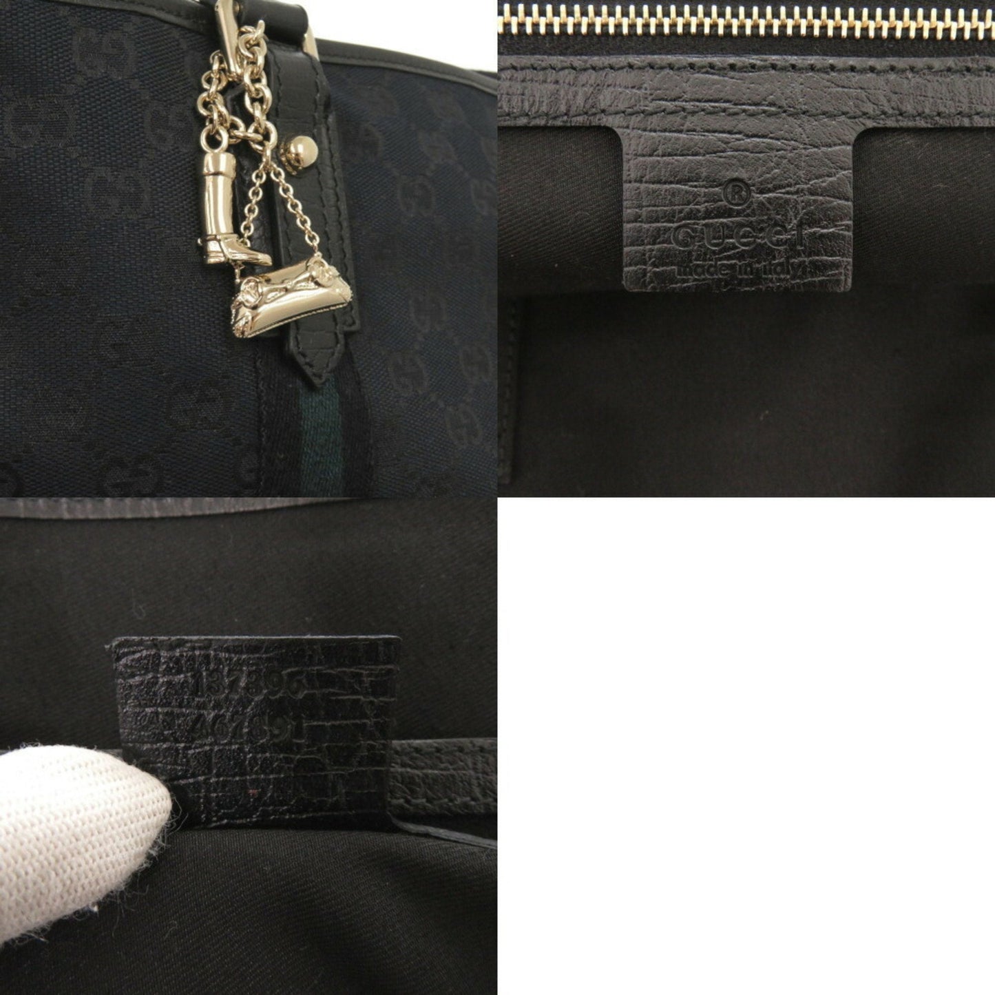 Gucci Black Green Canvas Tote Bag