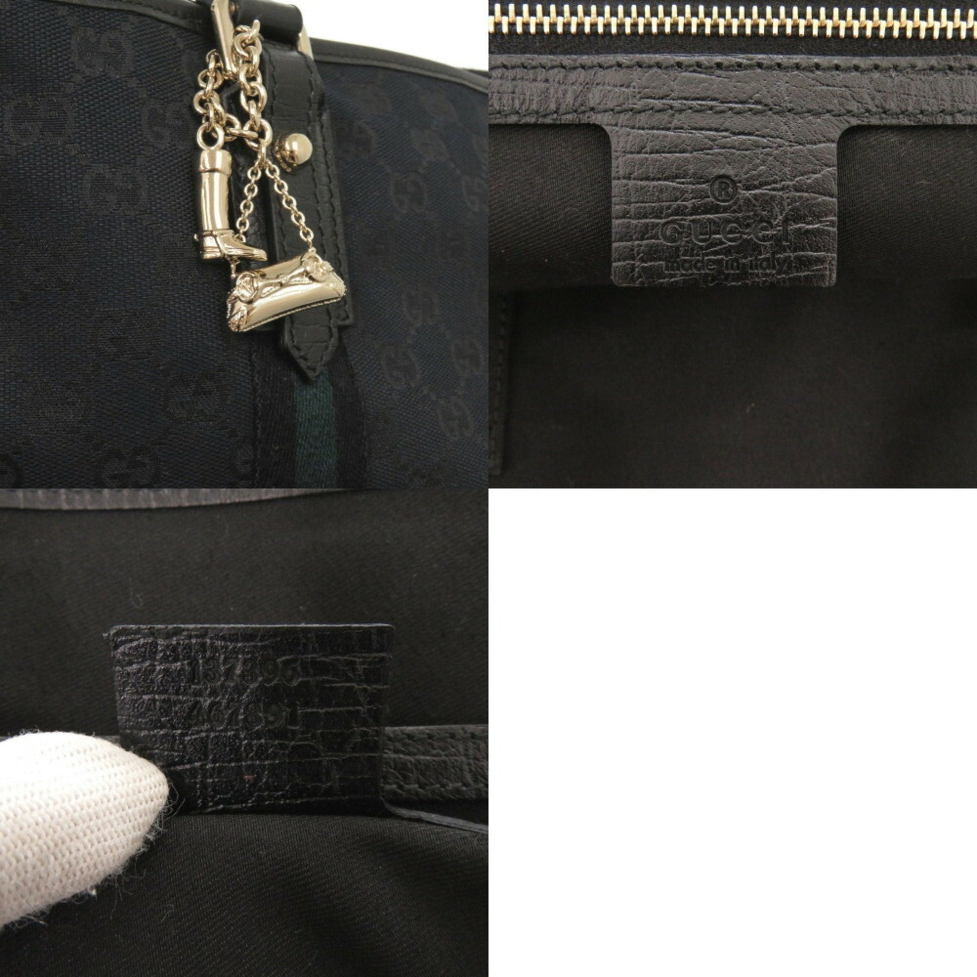 Gucci Black Green Canvas Tote Bag