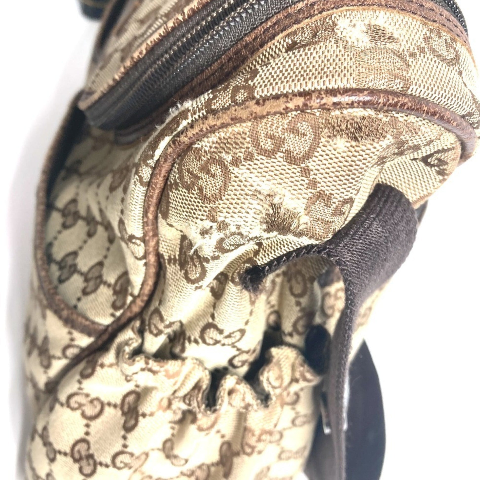 Gucci Gg Canvas Beige Dark Brown Gg Canvas Leather Shoulder Bag