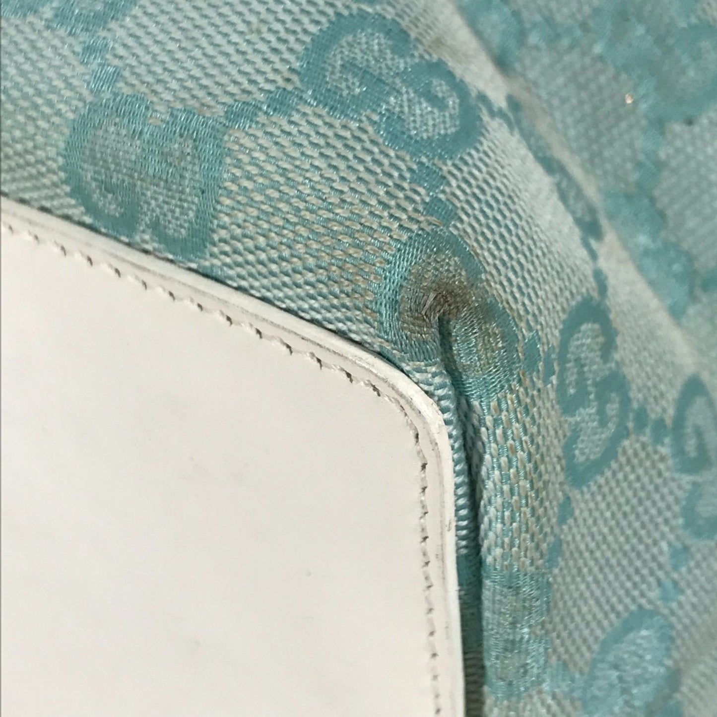 Gucci Blue White Canvas Leather Shoulder Bag Tote Bag