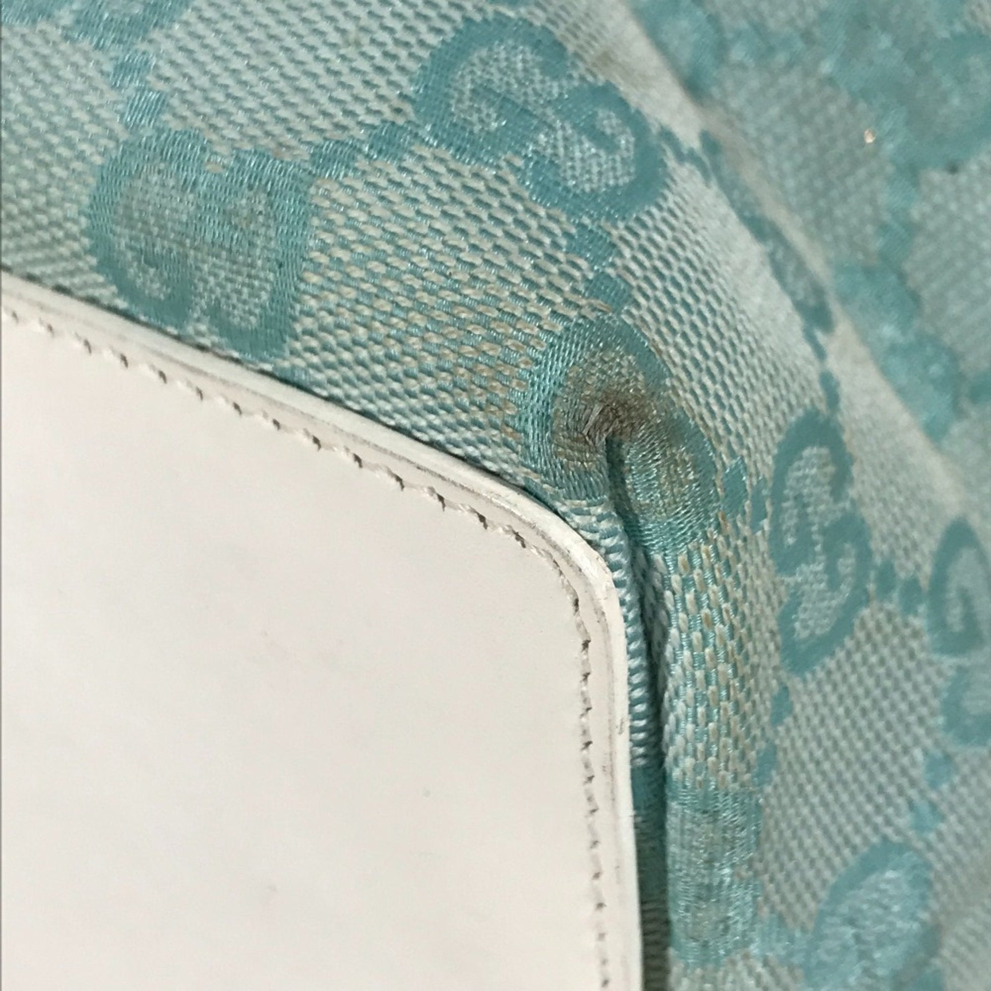 Gucci Blue White Canvas Leather Shoulder Bag Tote Bag