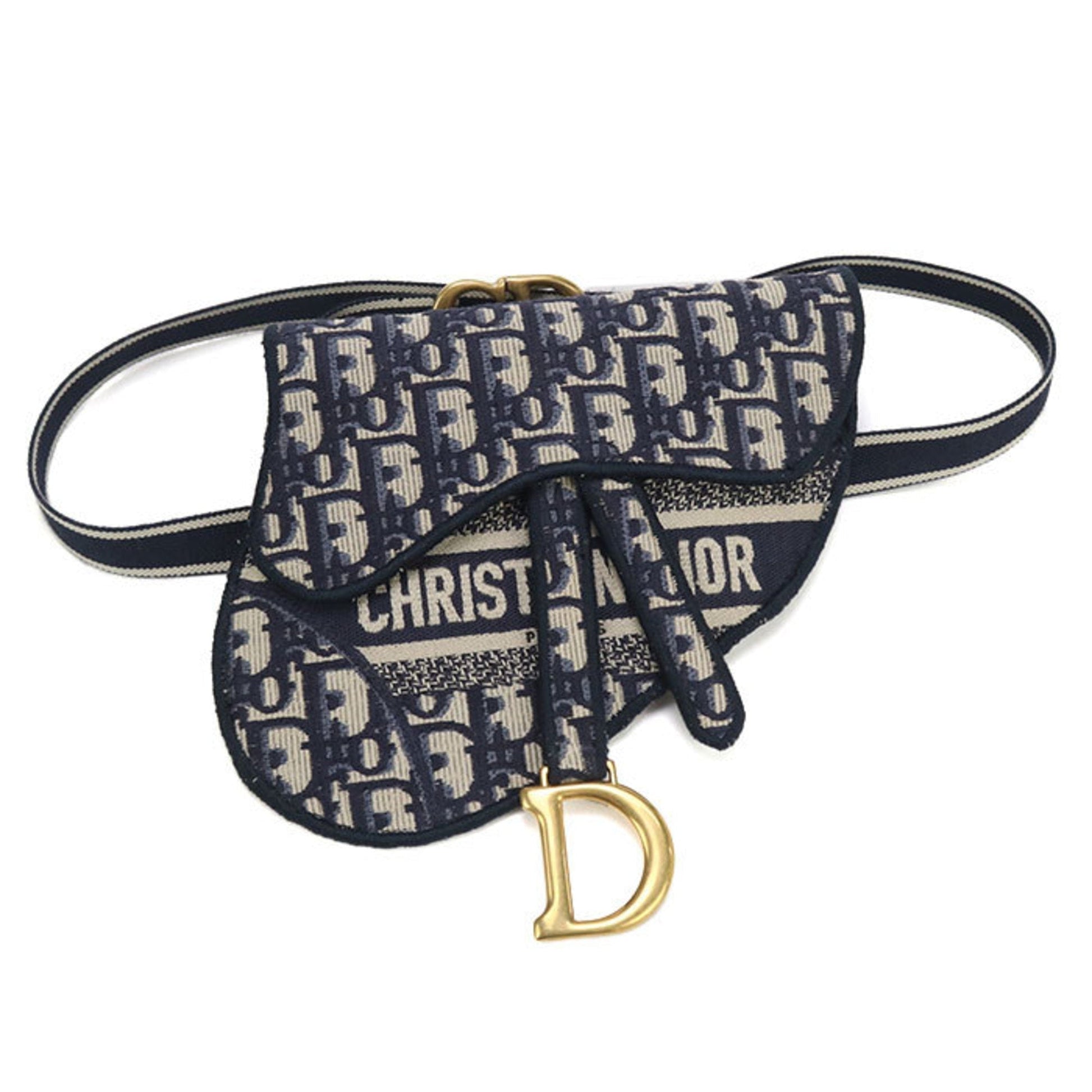 Dior Handbag Christian Jacquard Fanny Pack Blue Navy Belt