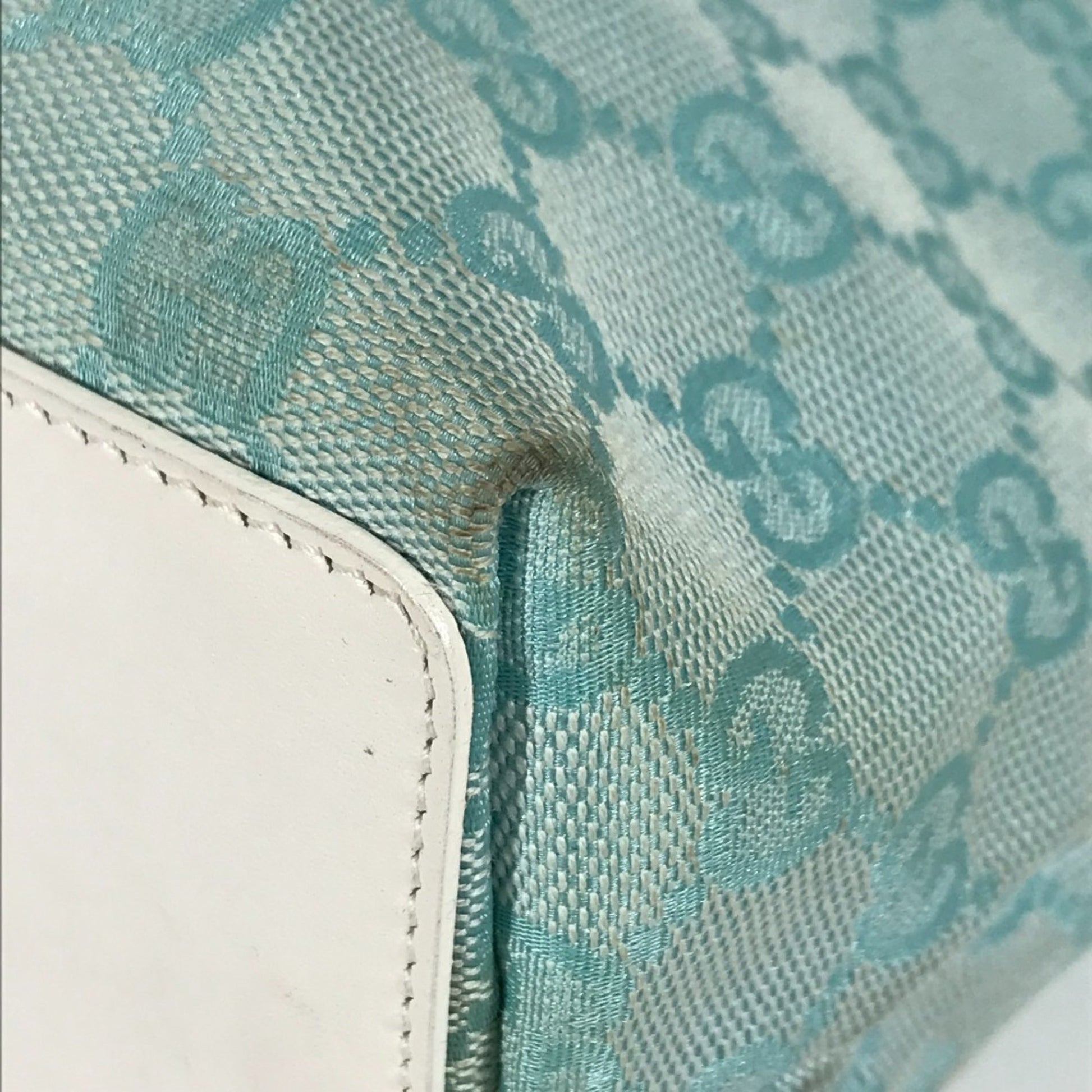 Gucci Blue White Canvas Leather Shoulder Bag Tote Bag
