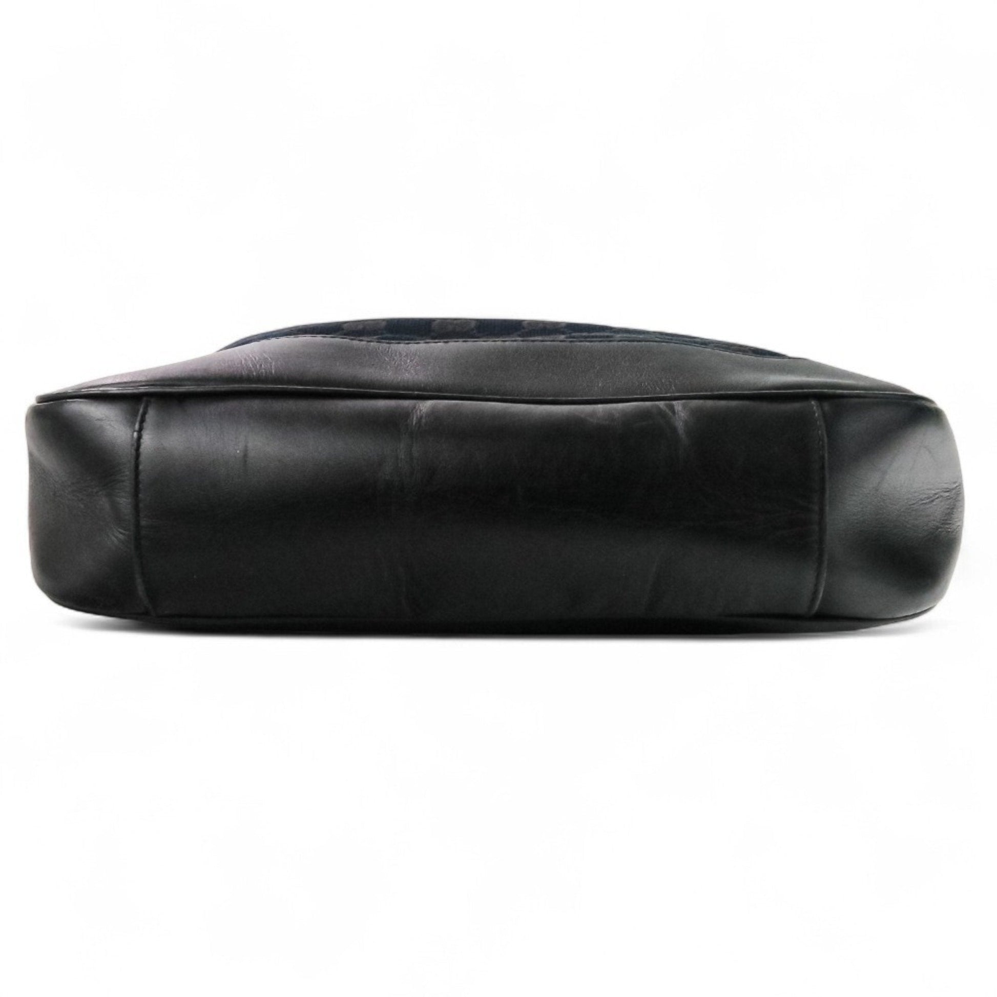 Gucci Black Leather Gg Canvas Handbag Shoulder Bag