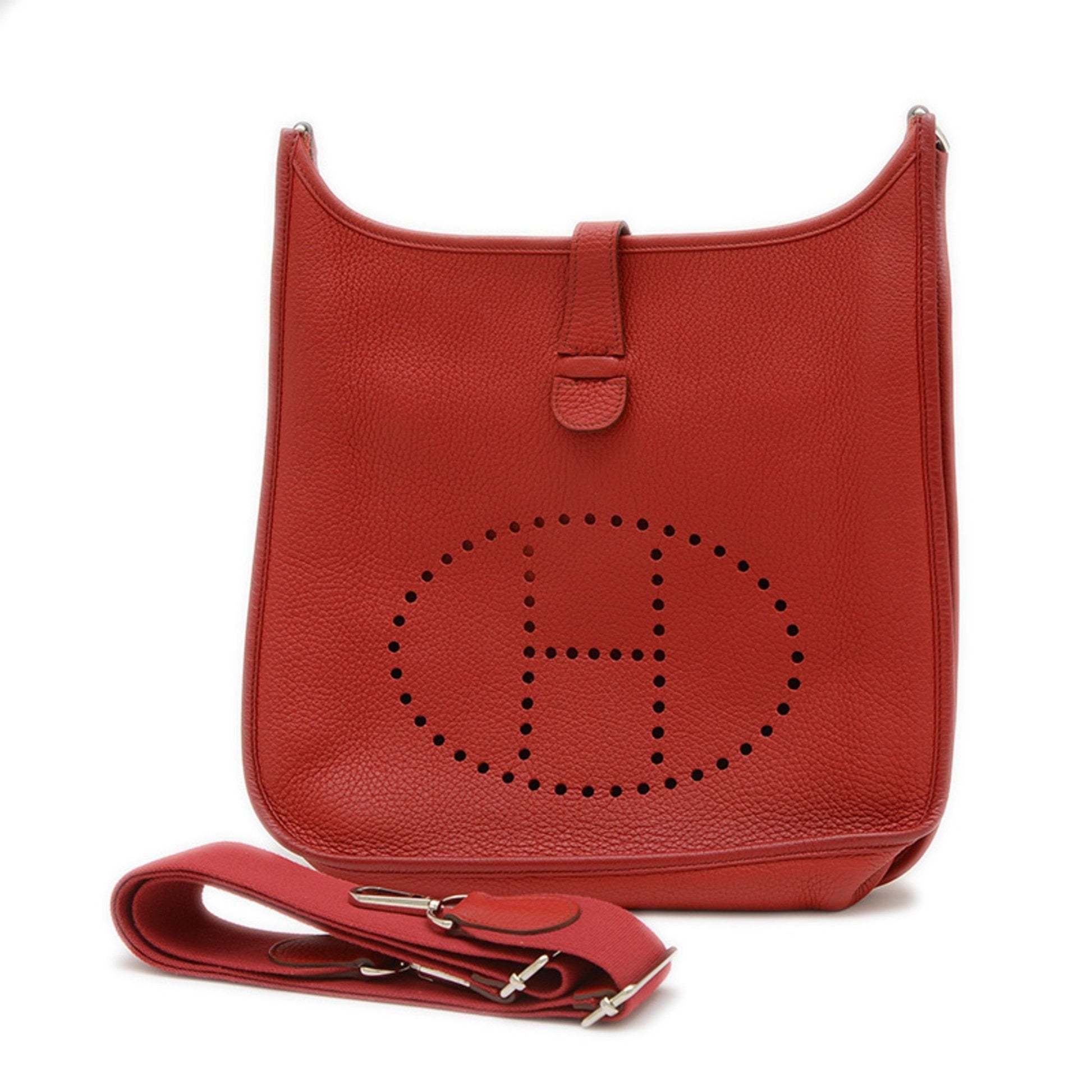 Hermes Color Rouge Garance Taurillon Clemence Shoulder Bag Leather Red