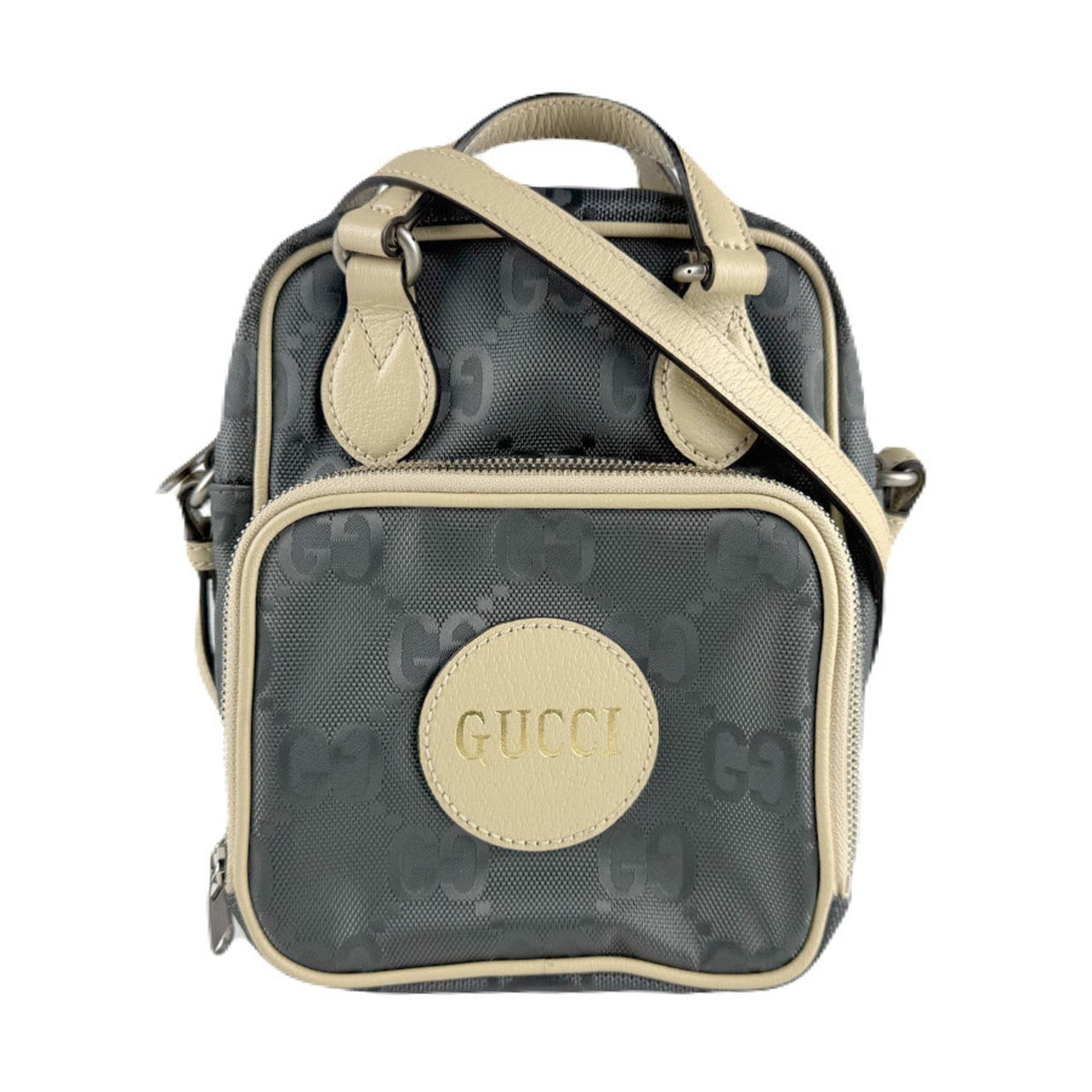 Gucci Beige Gray Nylon Leather Handbag Shoulder Bag