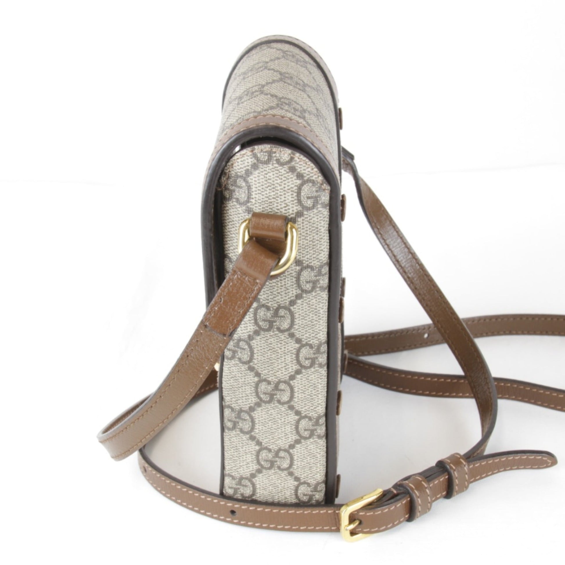 Gucci Horsebit Brown Gg Supreme Leather Shoulder Bag