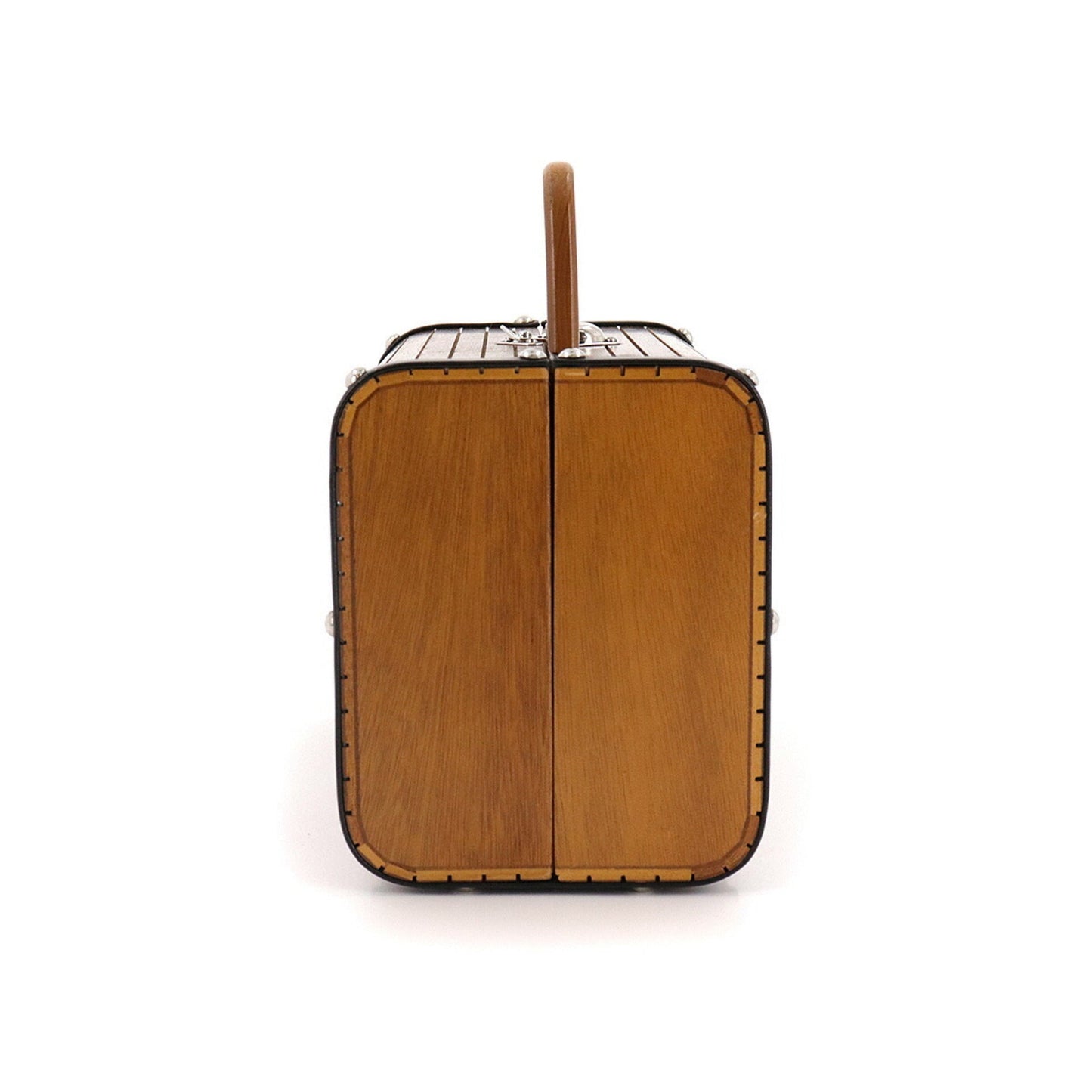 Chanel wood vanity hand bag leather brown black silver metal fittings   Wood Vanity