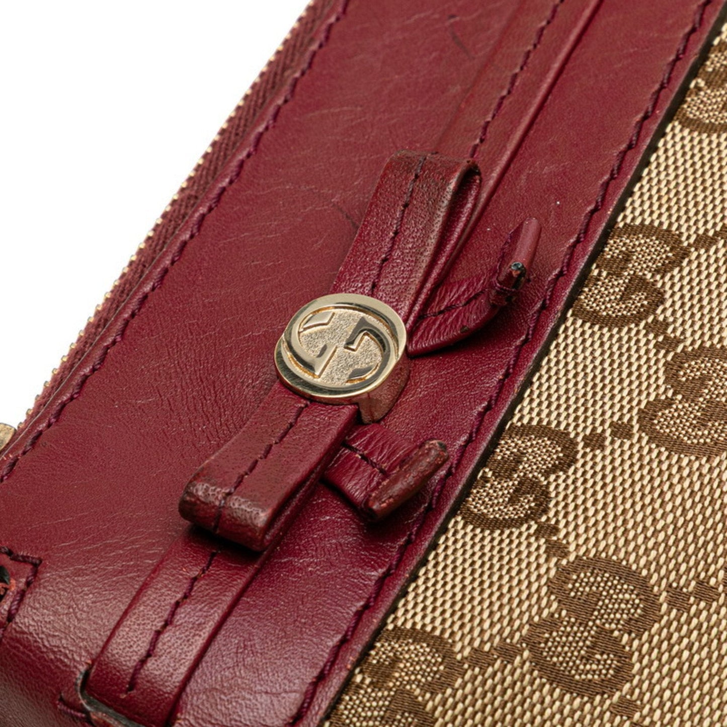 Gucci Beige Wine Canvas Leather Shoulder Bag