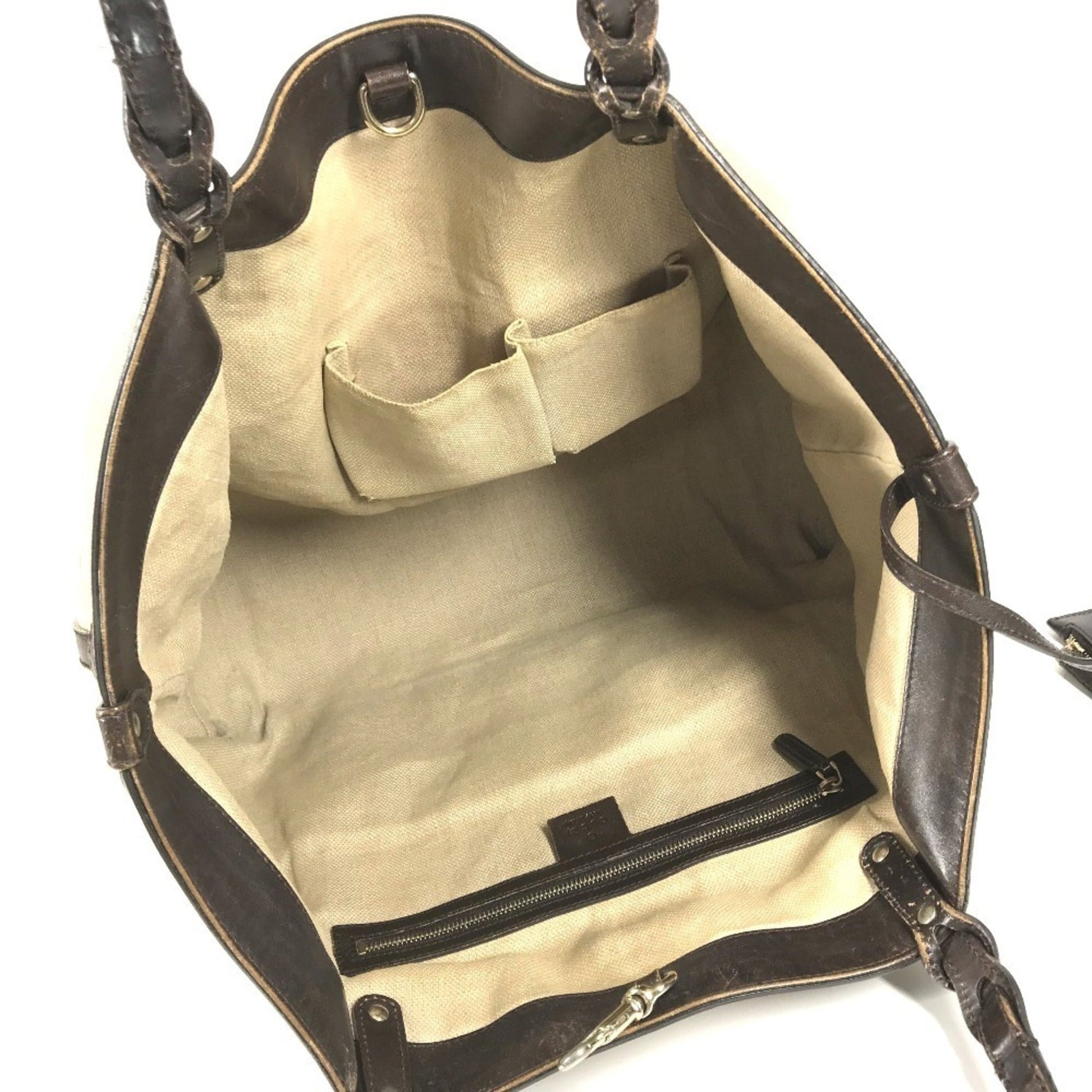 Gucci Beige Brown Leather Canvas Boston Bag Pouch Shoulder Bag Tote Bag
