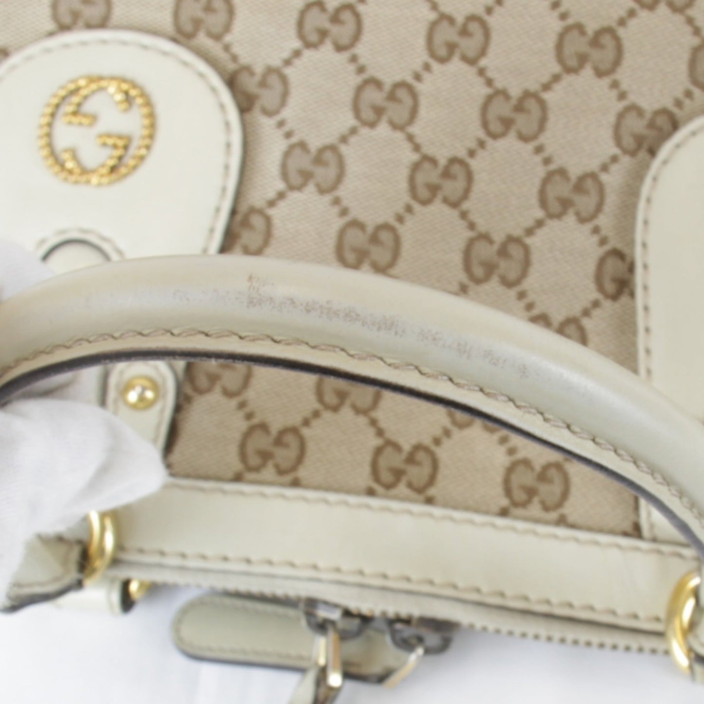 Gucci Gg Canvas Beige Gg Canvas Leather Handbag