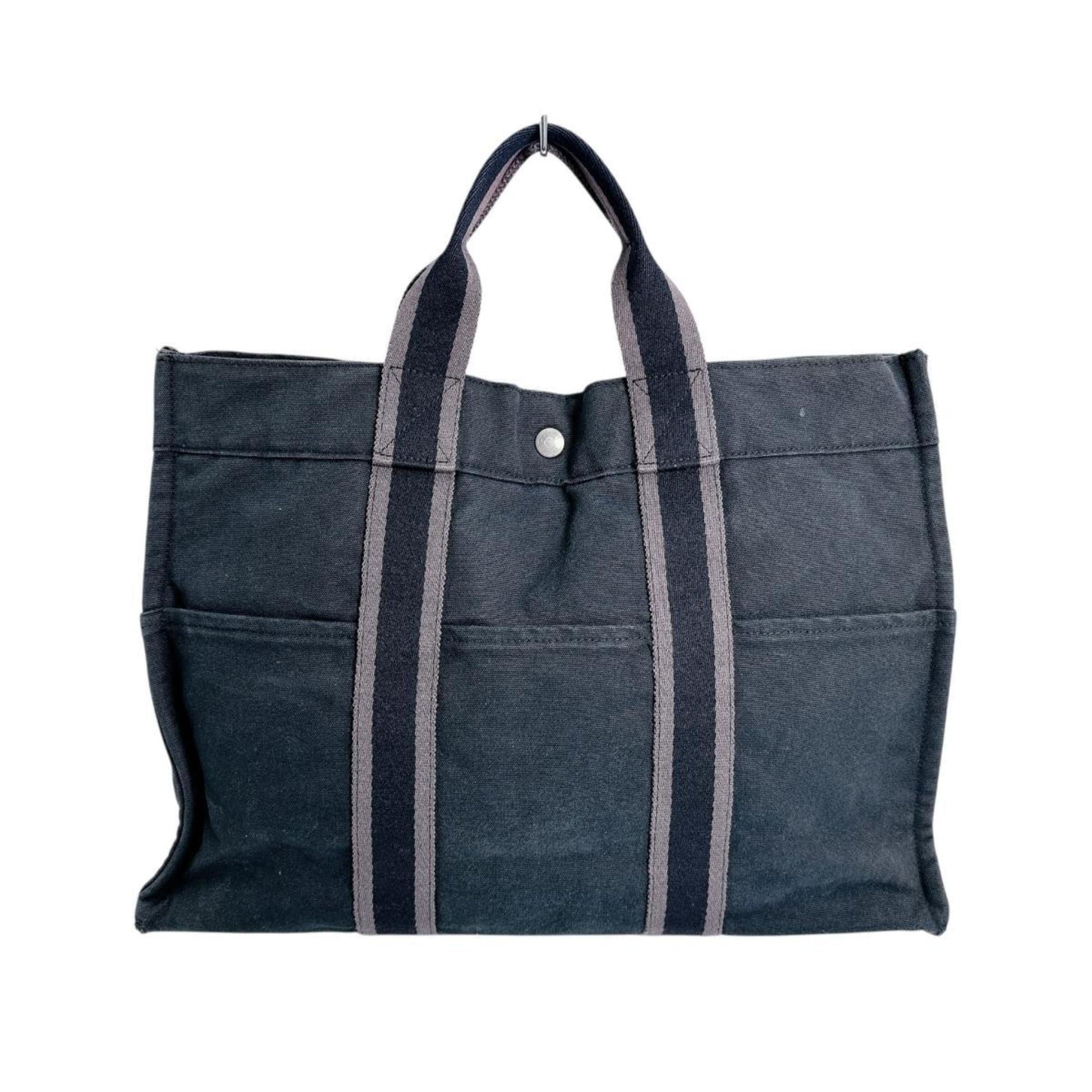 Hermes Her Line Tote Bag Canvas Black