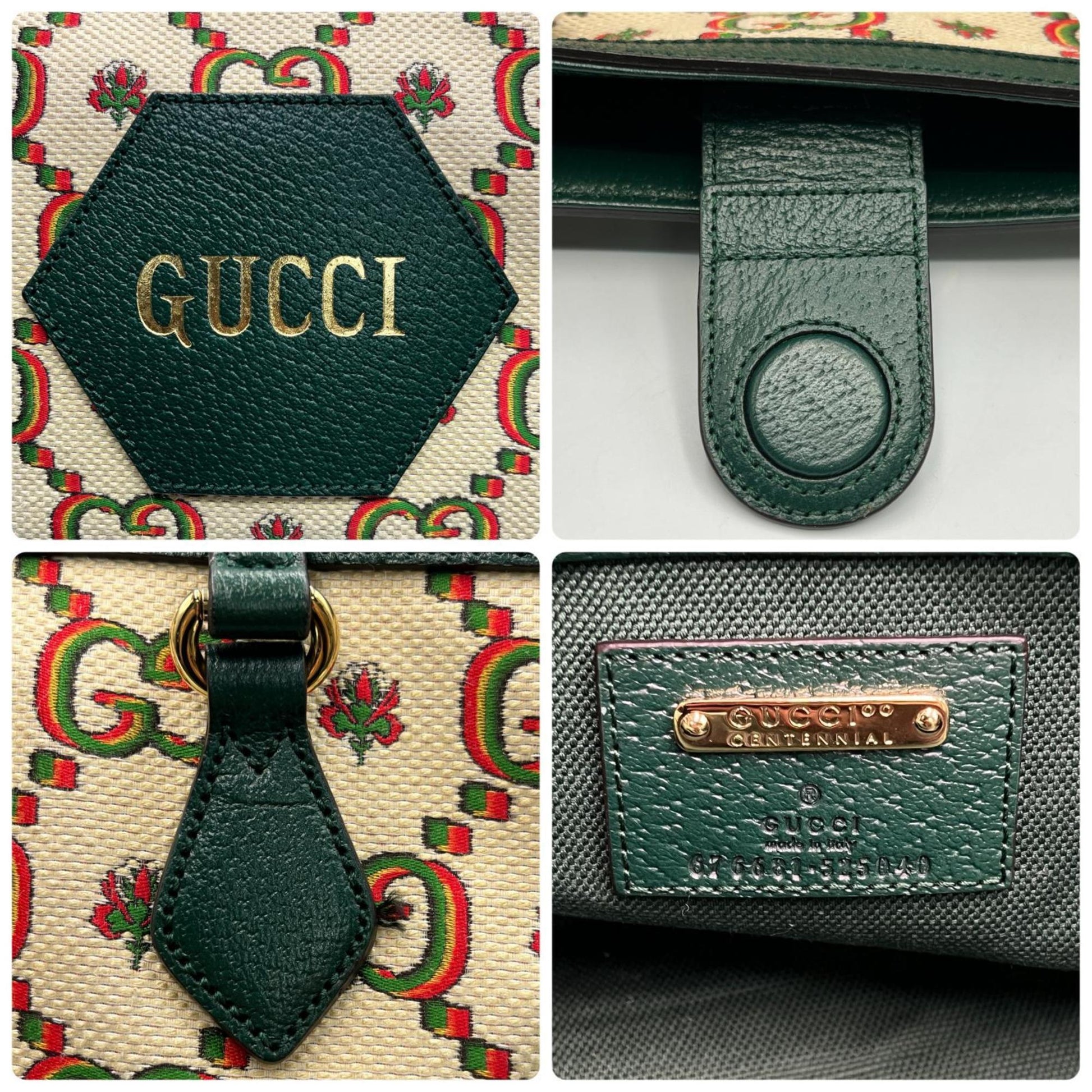 Gucci Green Ivory Canvas Tote Bag