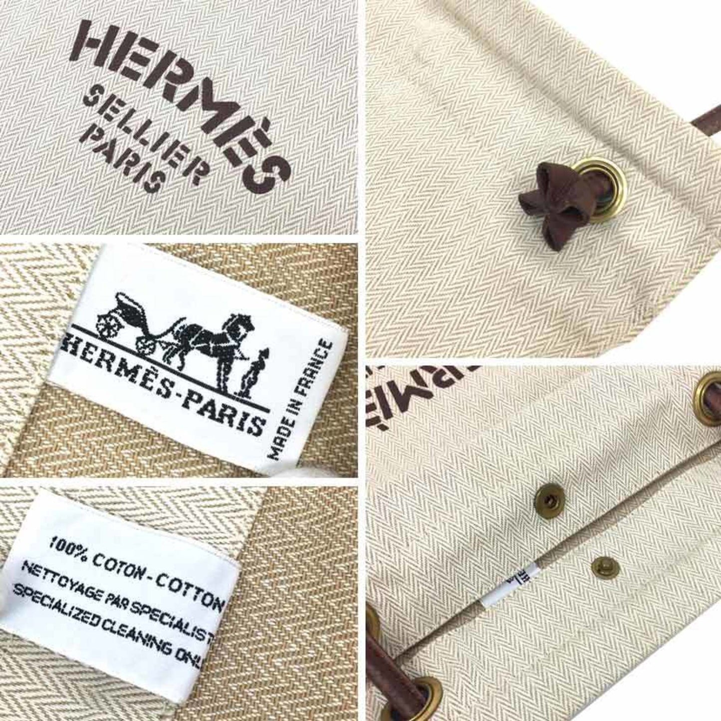 Hermes Dark Natural Cotton Shoulder Bag Brown