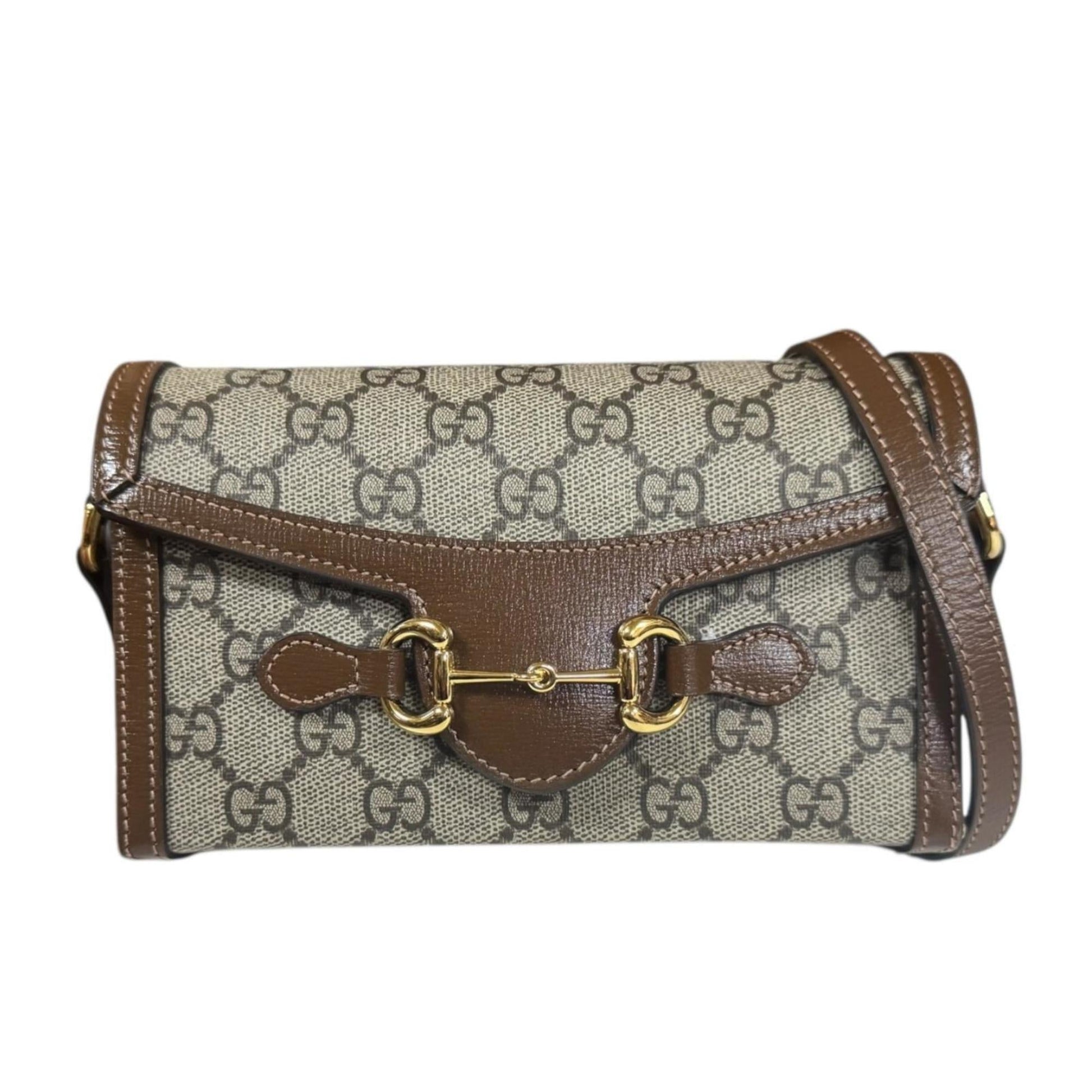 Gucci Horsebit Beige Brown Gg Supreme Shoulder Bag