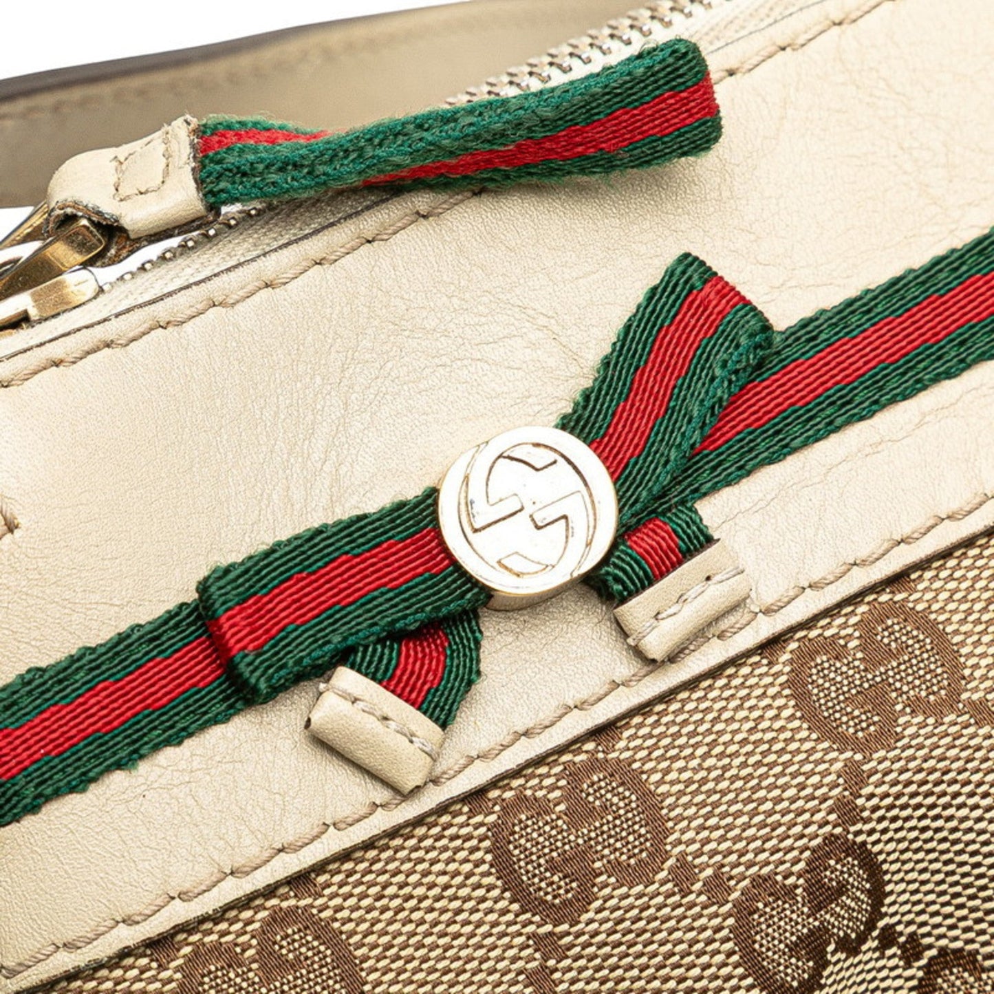 Gucci Gg Canvas Beige Gg Canvas Leather Shoulder Bag