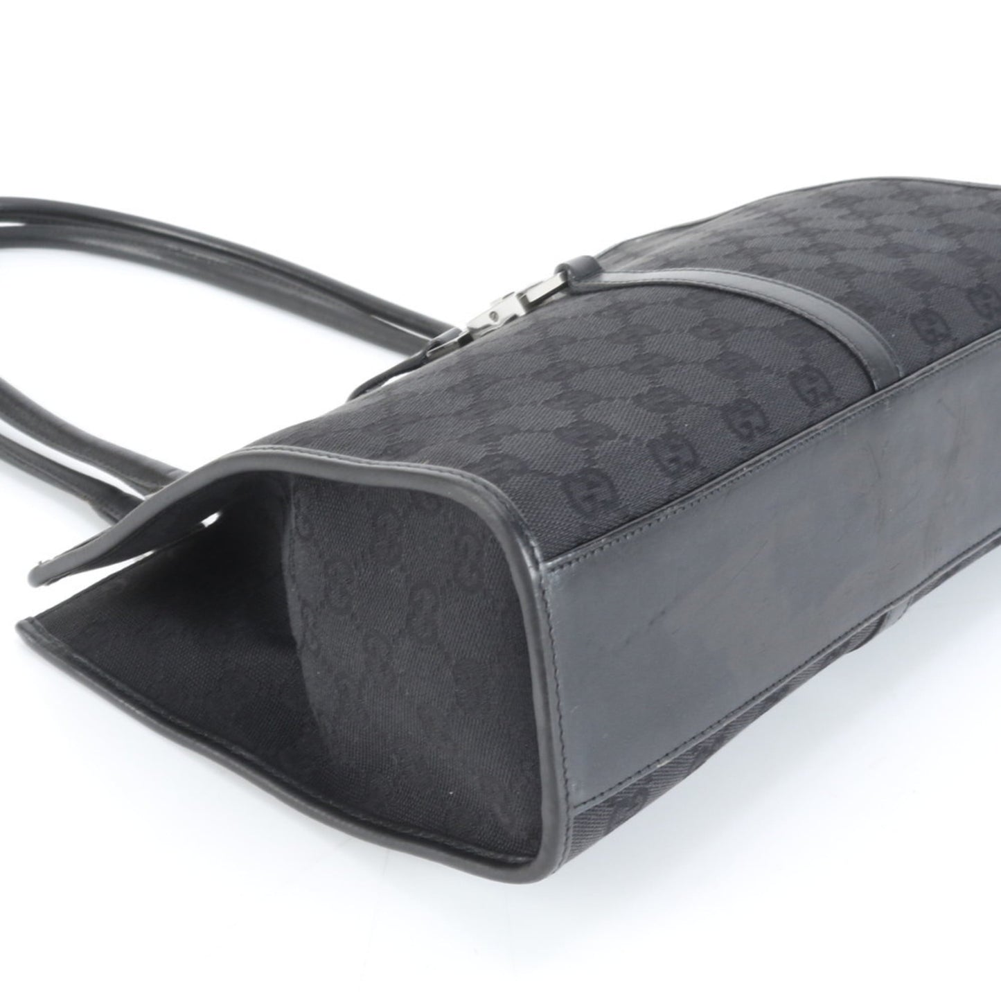 Gucci Black Leather Canvas Tote Bag