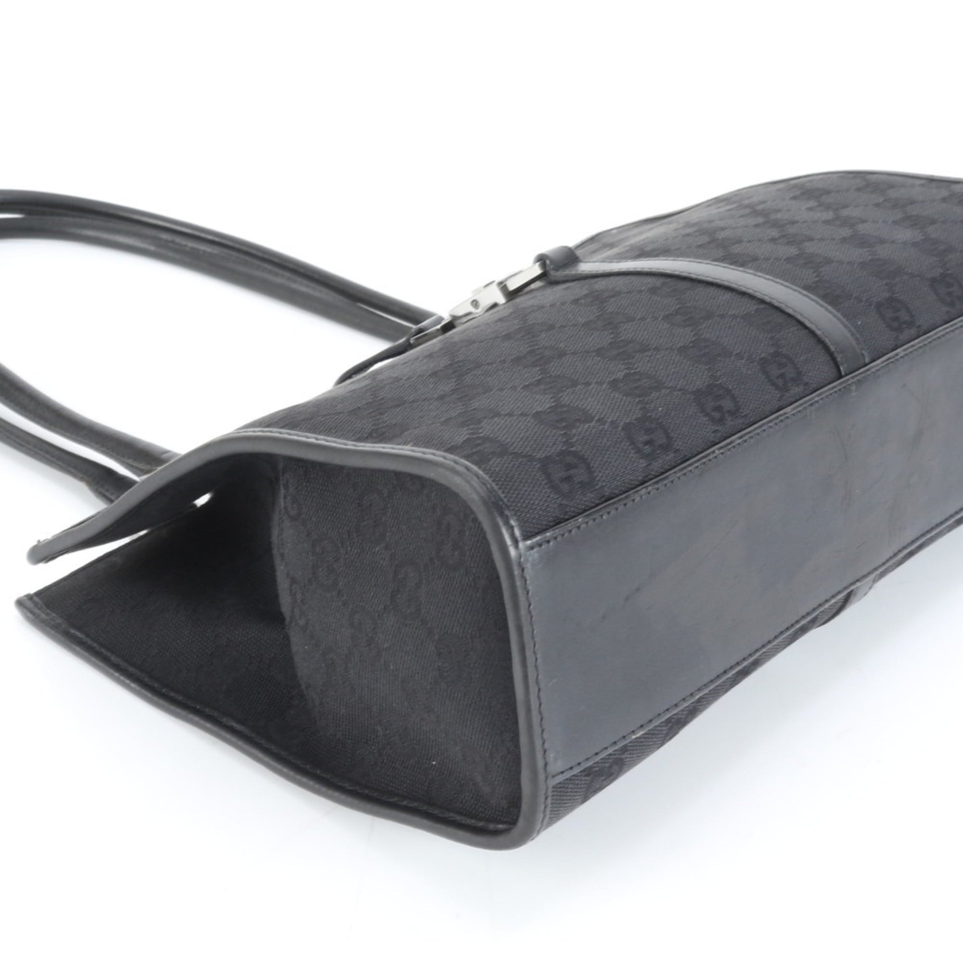 Gucci Black Leather Canvas Tote Bag