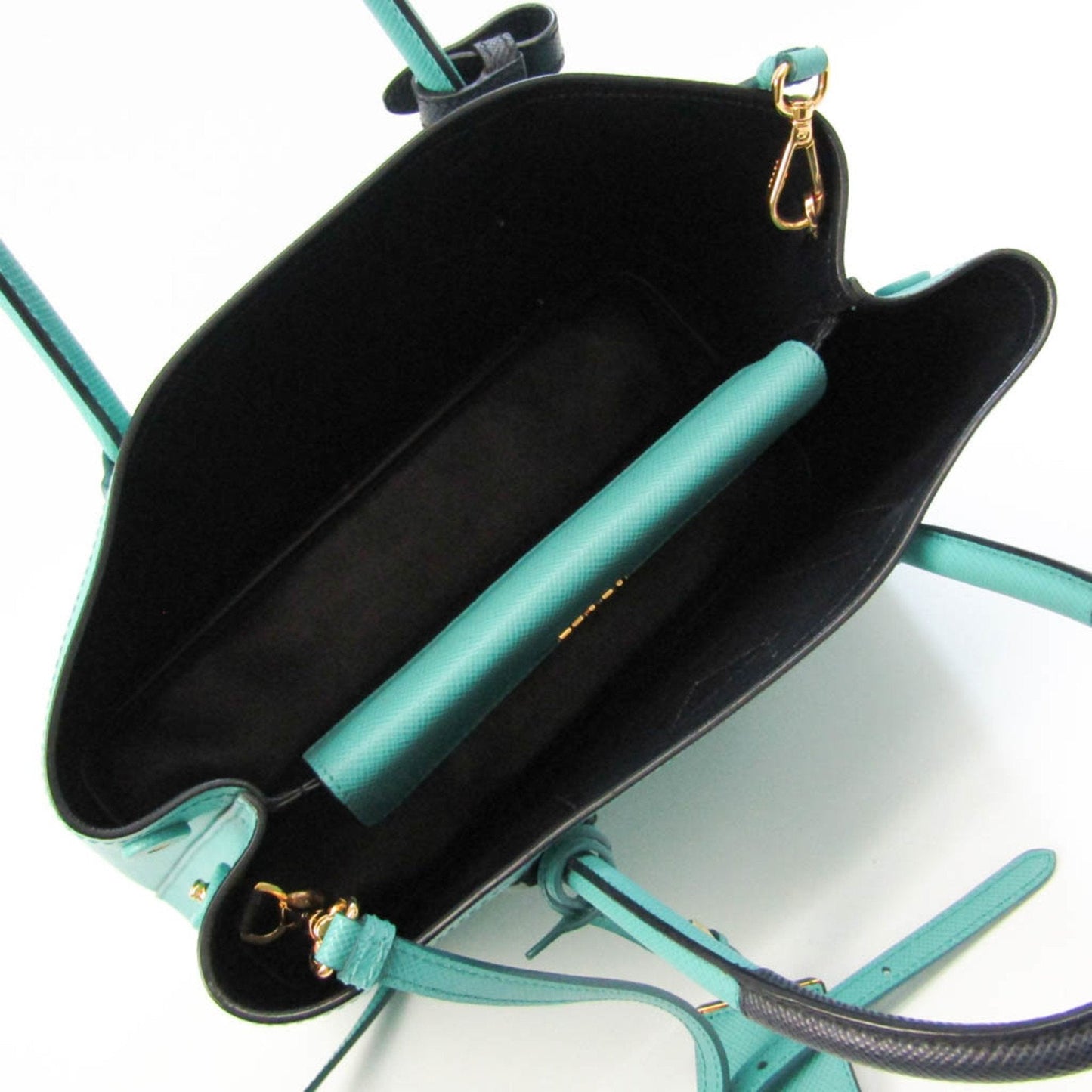 Prada Doubre Women Shoulder Bag Tote Bag Leather Green Navy