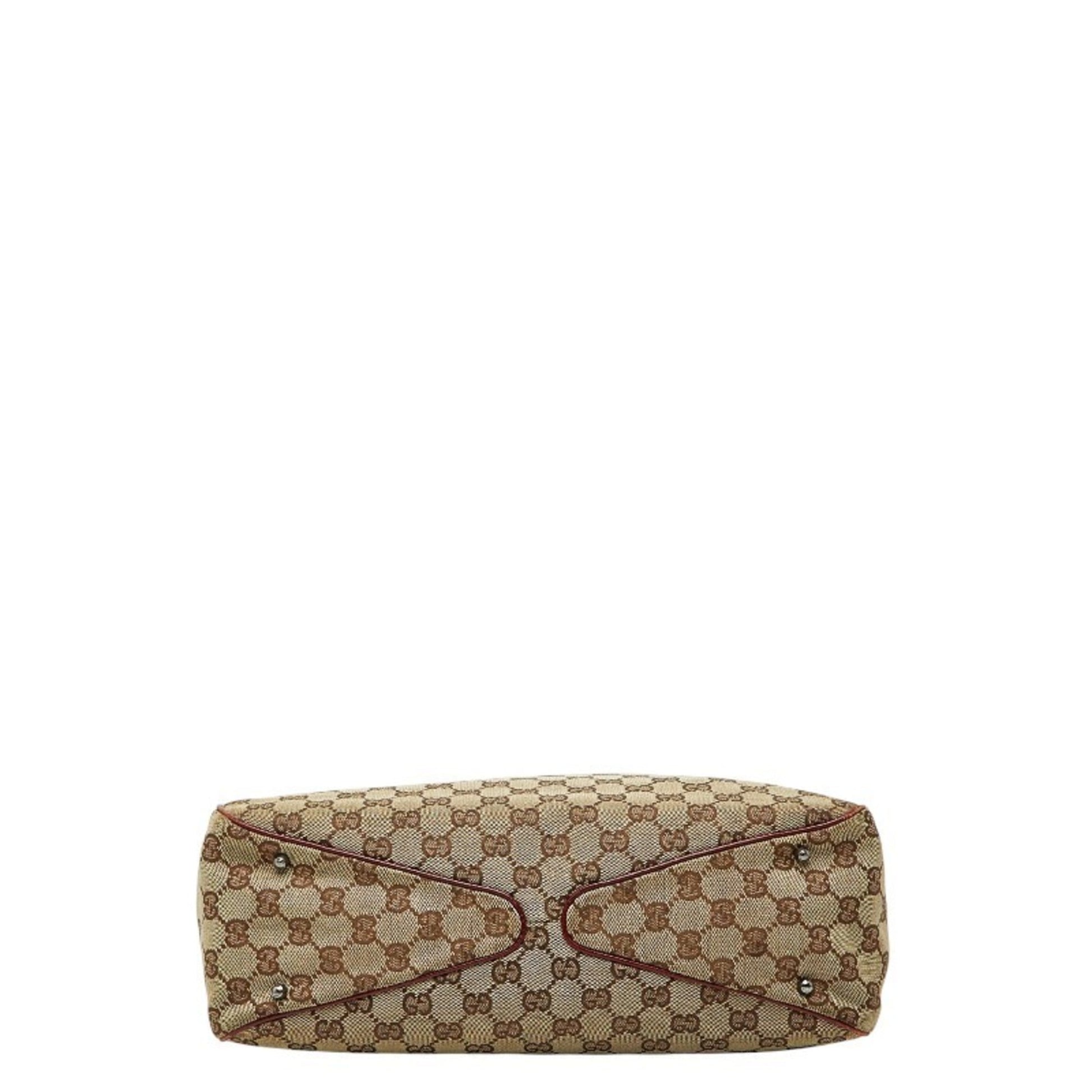 Gucci Beige Bordeaux Canvas Leather Handbag Tote Bag