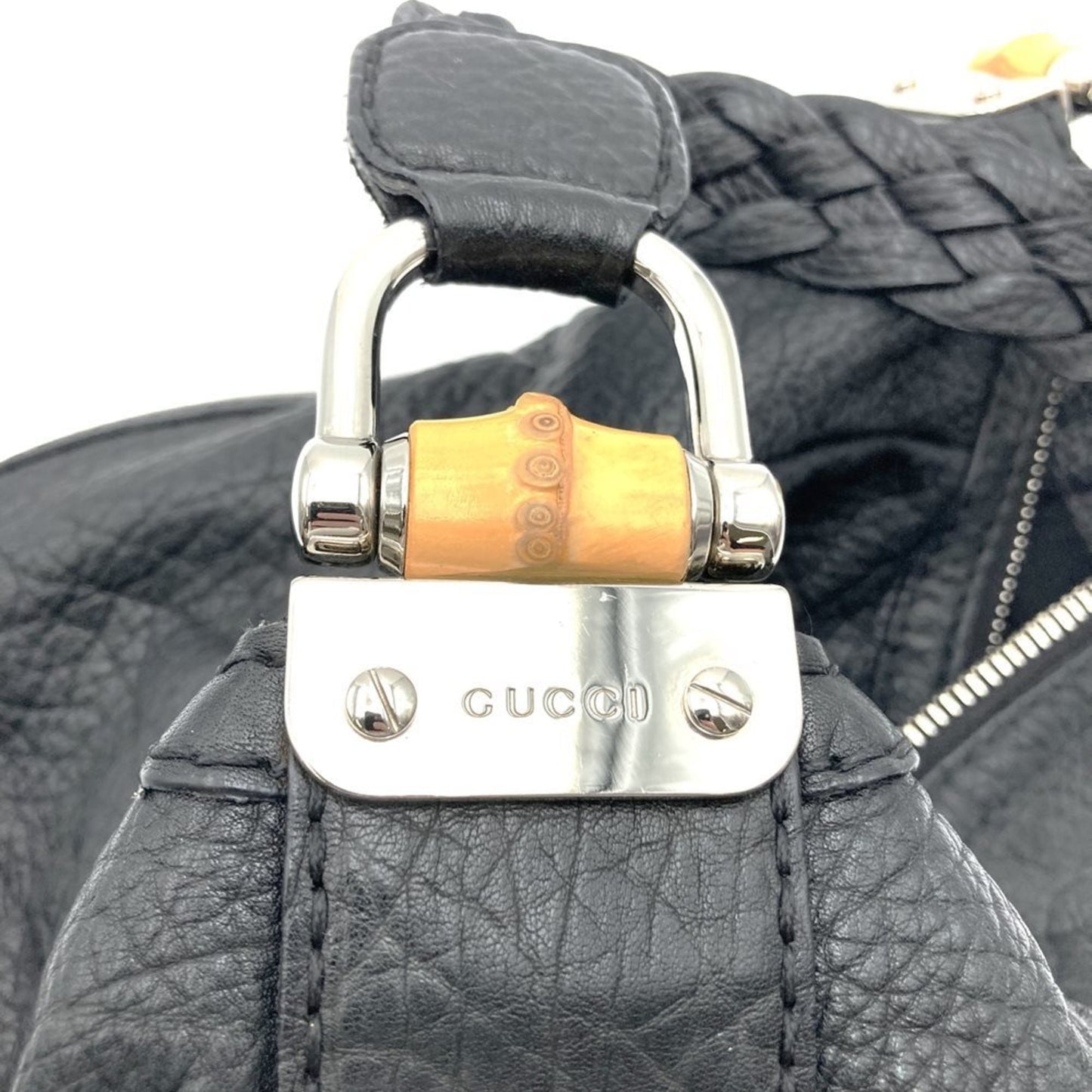 Gucci Black Bamboo Leather Handbag Shoulder Bag