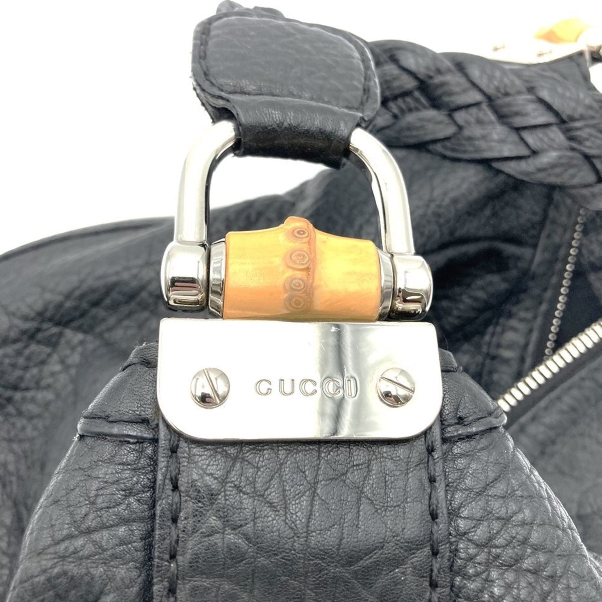Gucci Black Bamboo Leather Handbag Shoulder Bag
