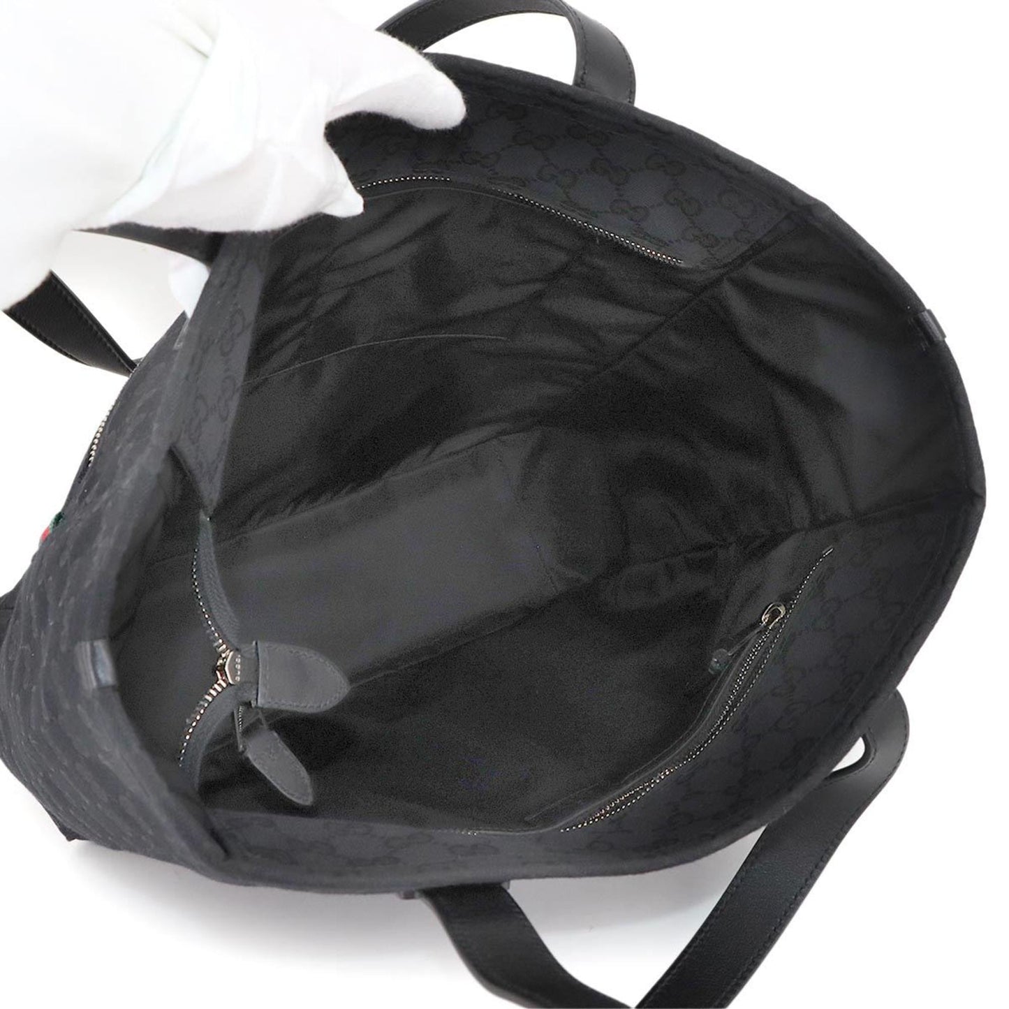 Gucci Black Gg Canvas Leather Tote Bag