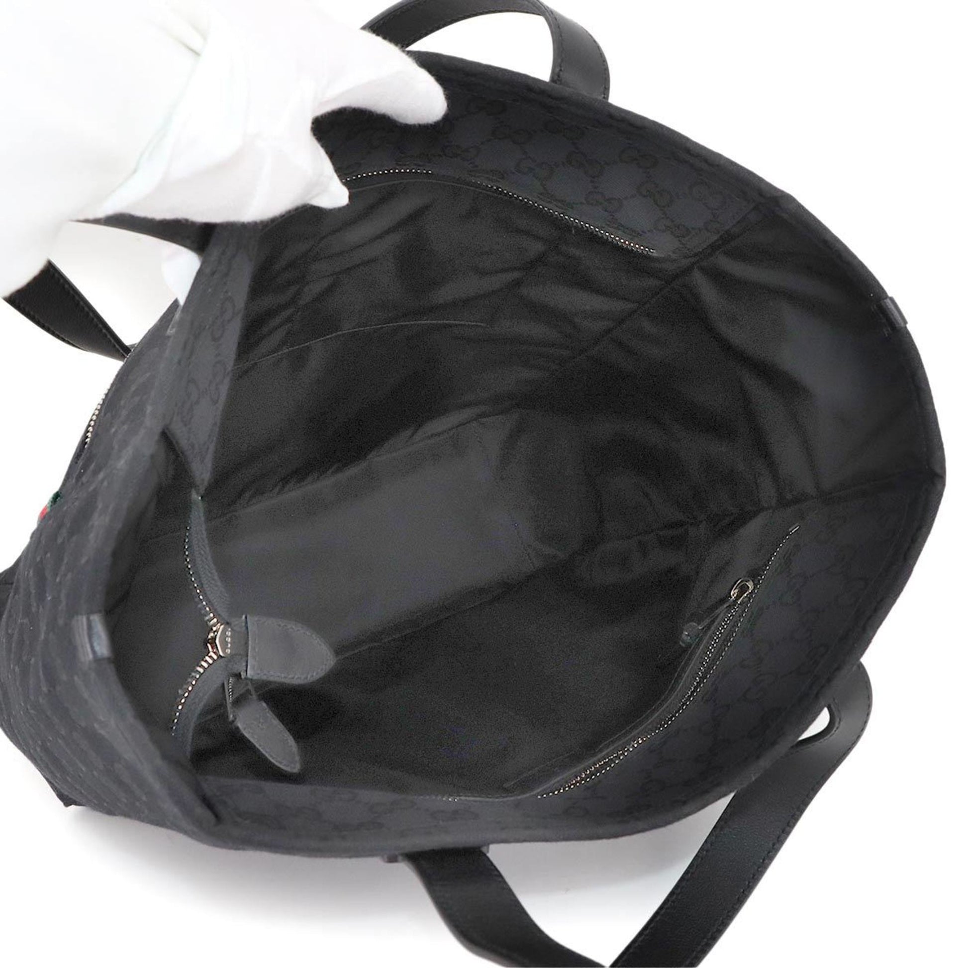 Gucci Black Gg Canvas Leather Tote Bag